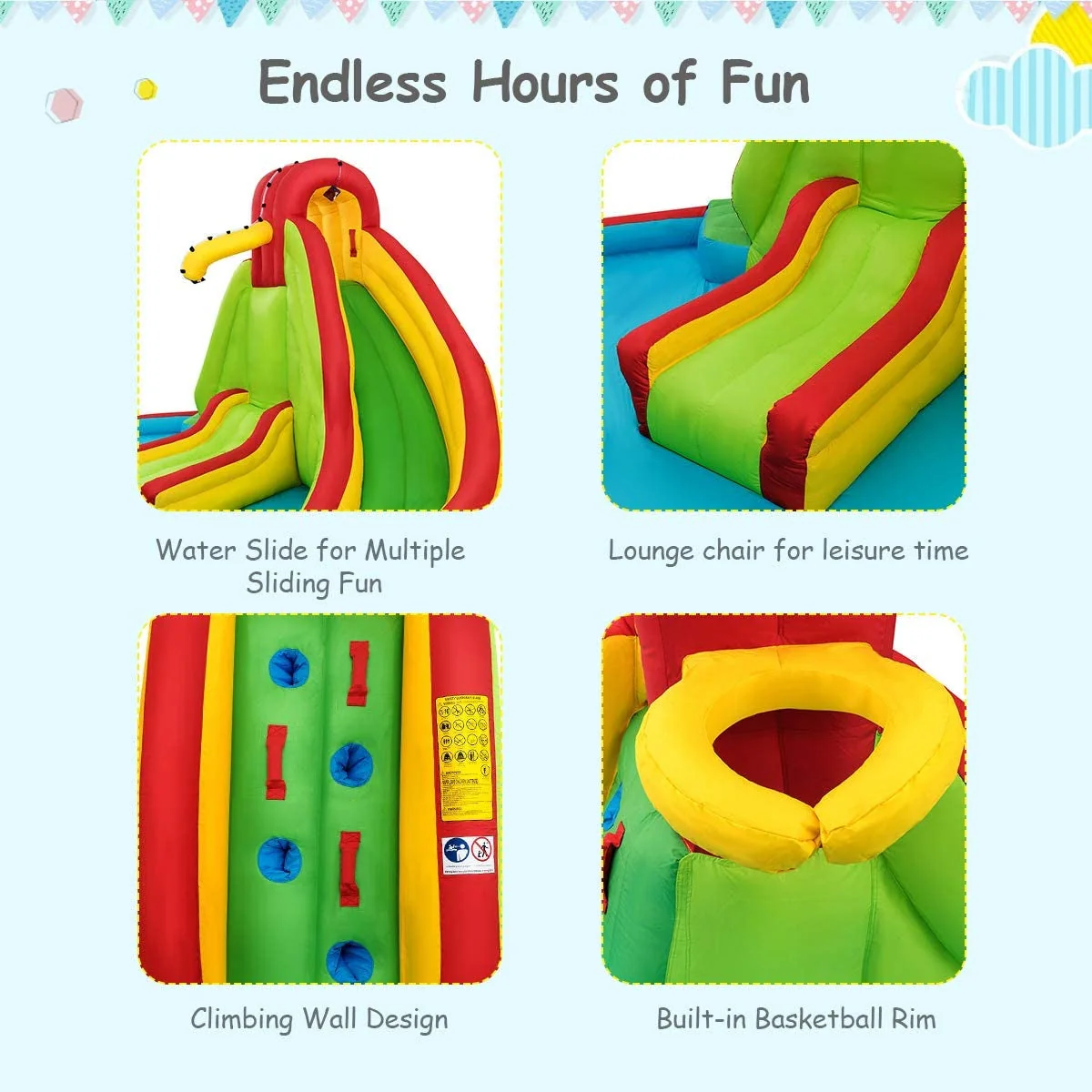 Kids Gift Inflatable Water Slide Bounce Park with 480 W Blower - Image 5