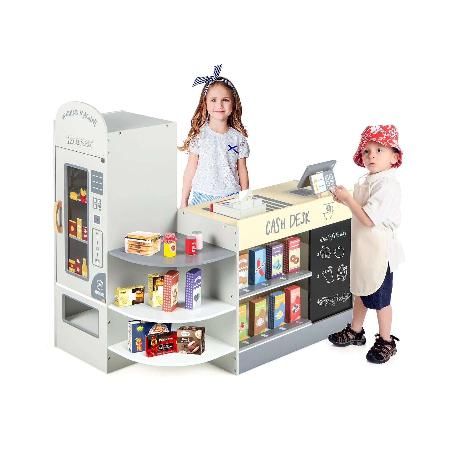 Kids Grocery Store Playset with Cash Register POS Machine-Gray - Image 3