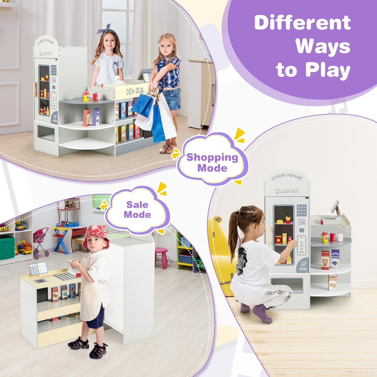 Kids Grocery Store Playset with Cash Register POS Machine-Gray - Image 5