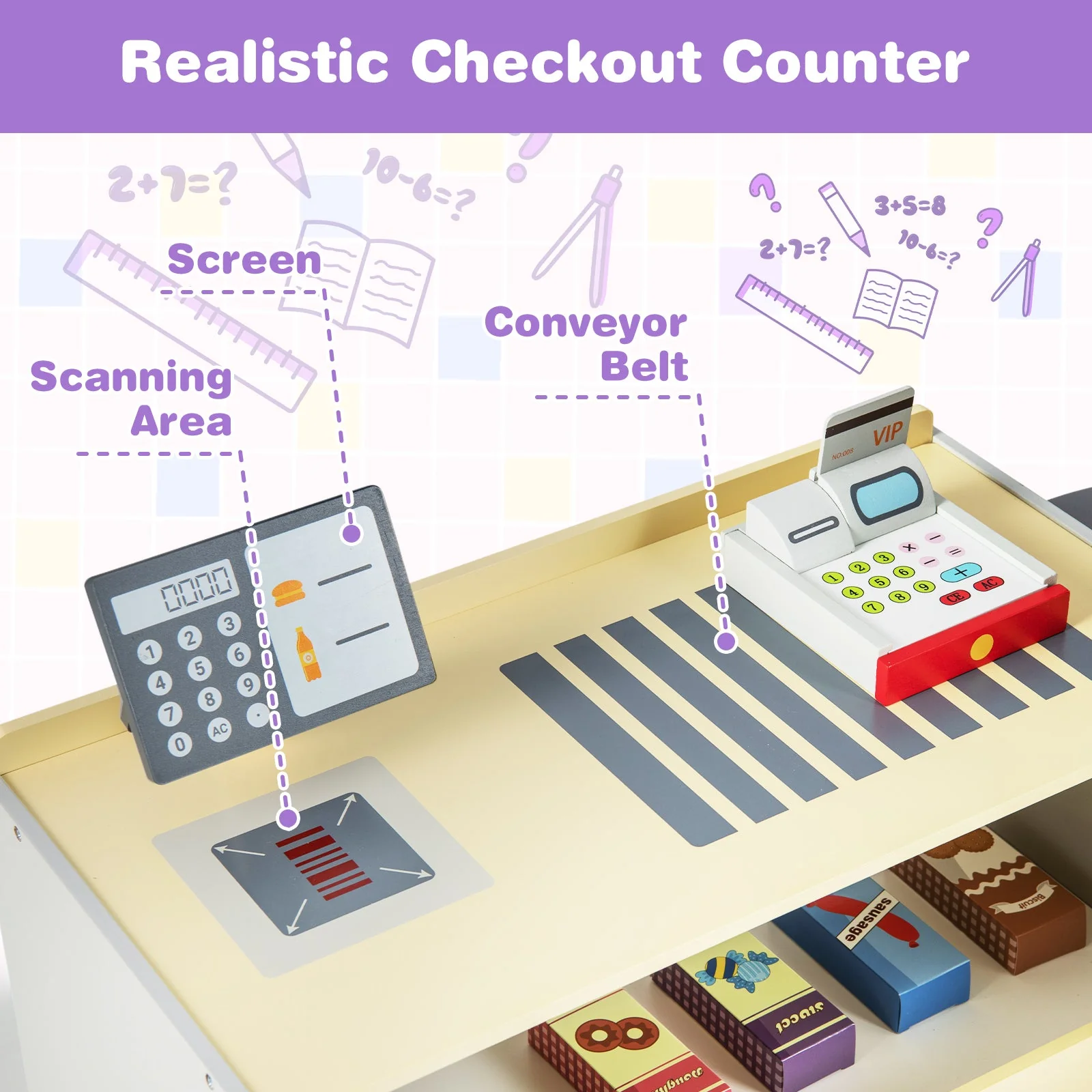 Kids Grocery Store Playset with Cash Register POS Machine-Gray - Image 6