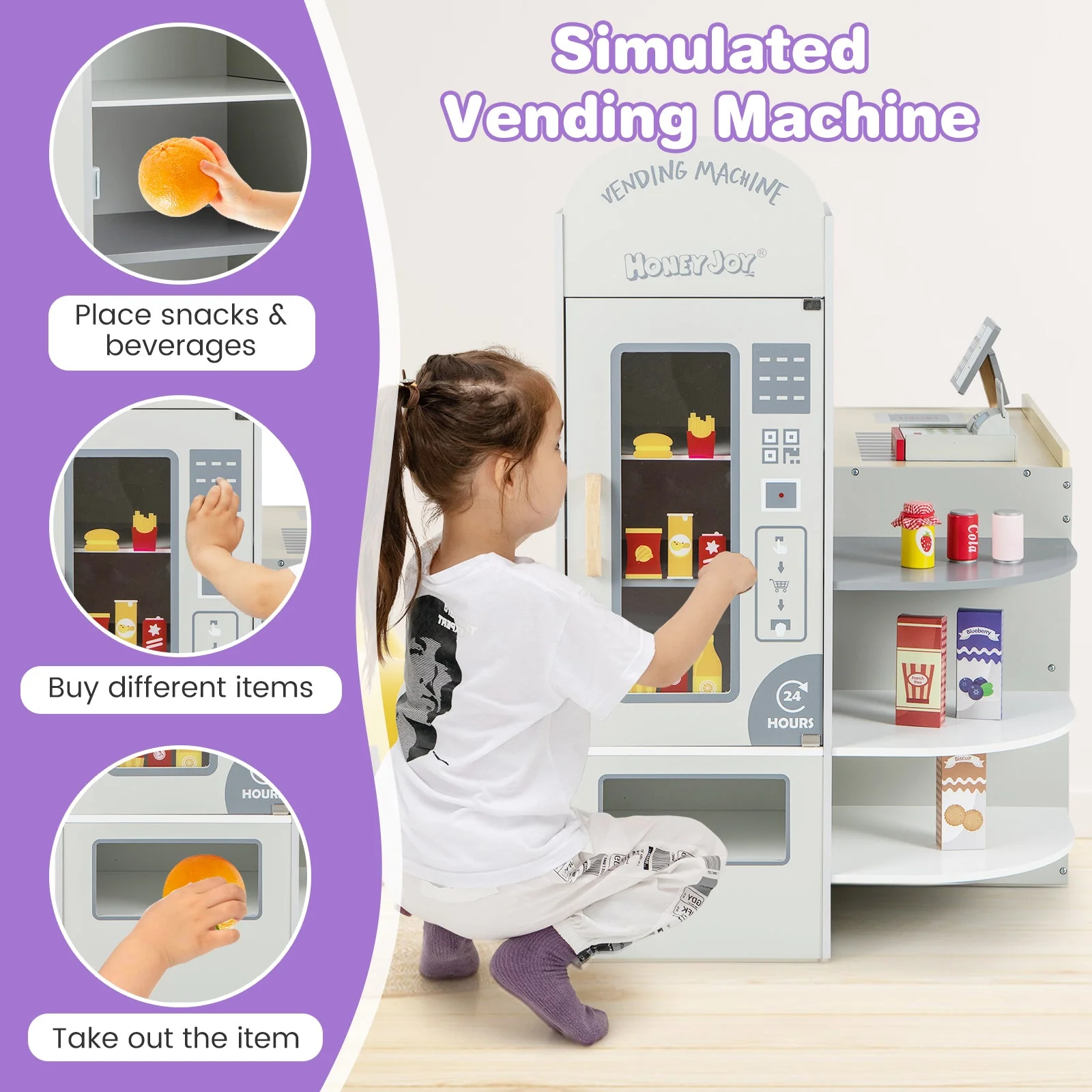 Kids Grocery Store Playset with Cash Register POS Machine-Gray - Image 7