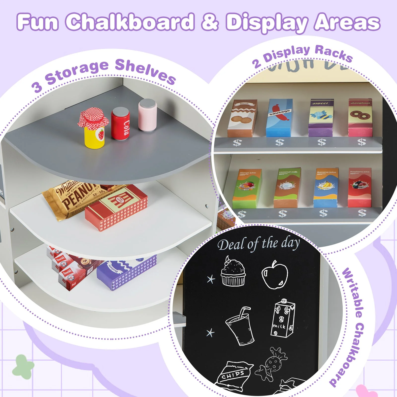 Kids Grocery Store Playset with Cash Register POS Machine-Gray - Image 8