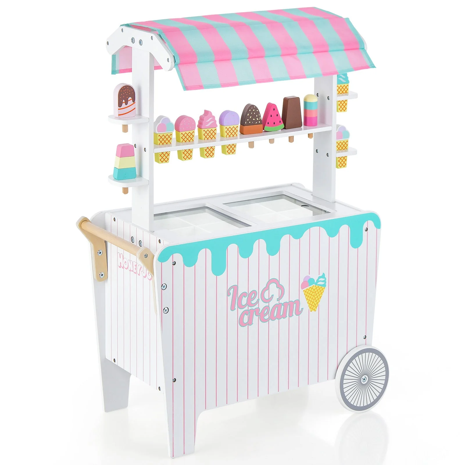 Kids Ice Cream Cart Playset with Display Rack and Accessories - Image 3