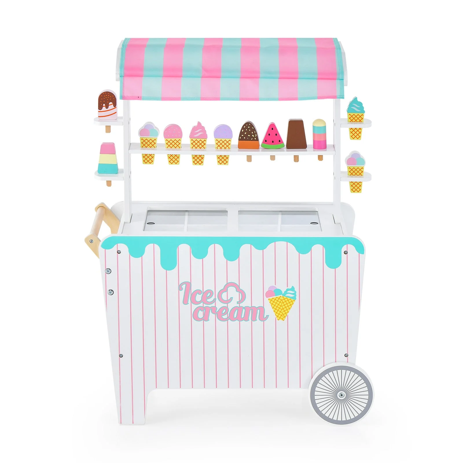 Kids Ice Cream Cart Playset with Display Rack and Accessories - Image 4