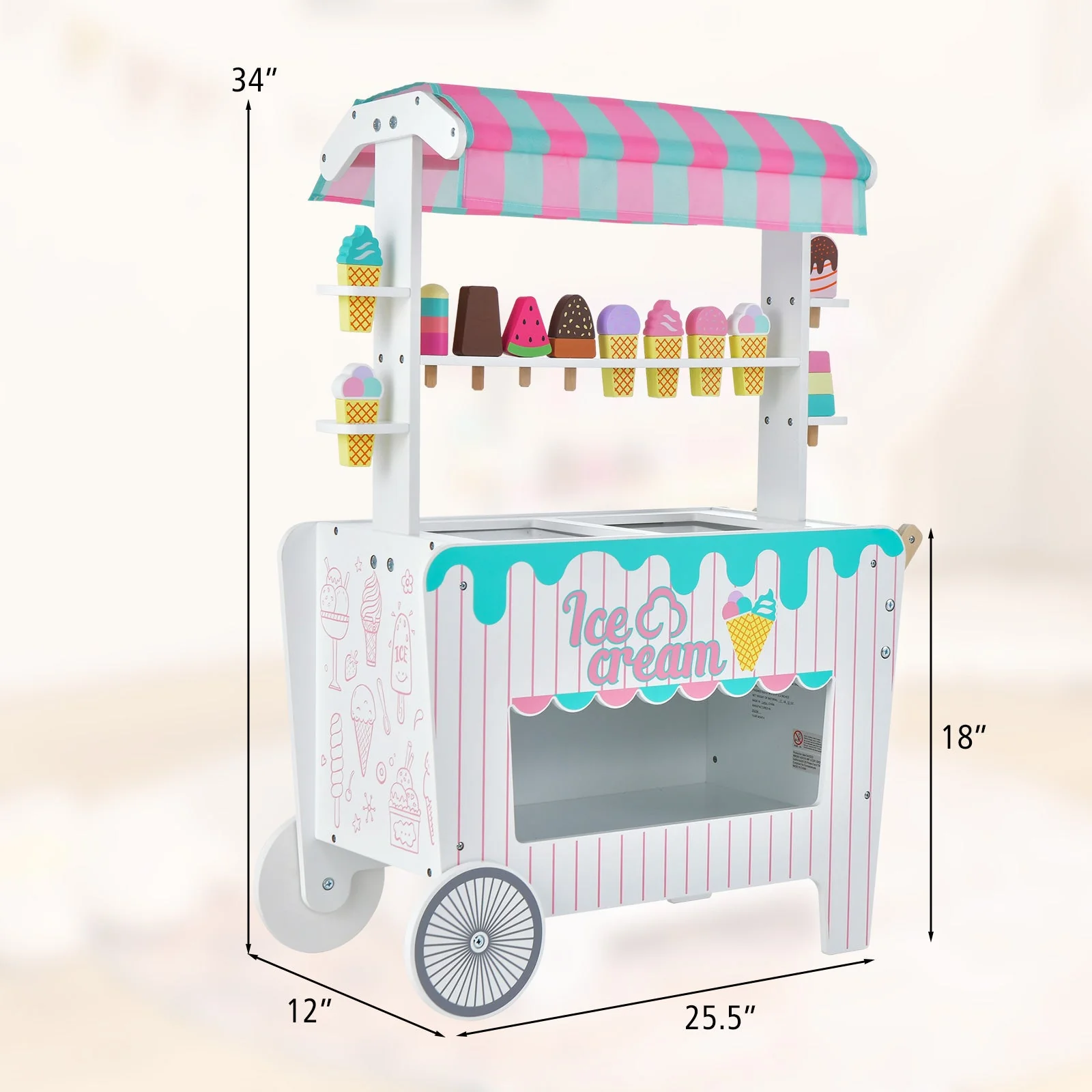 Kids Ice Cream Cart Playset with Display Rack and Accessories - Image 5