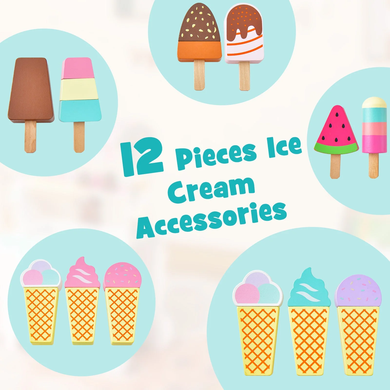 Kids Ice Cream Cart Playset with Display Rack and Accessories - Image 7