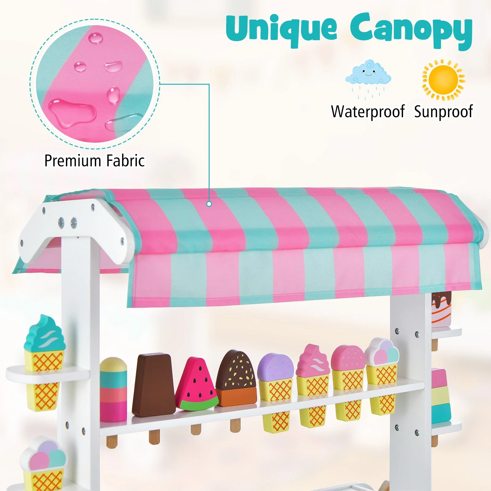 Kids Ice Cream Cart Playset with Display Rack and Accessories - Image 8
