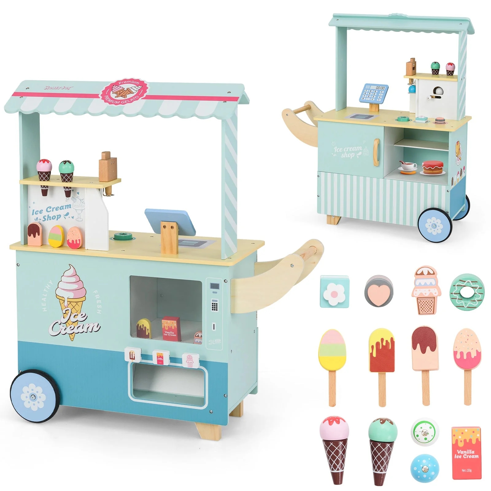 Kids Ice Cream Truck Pretend Play Set for Toddlers with Vending Machine-Green - Image 2