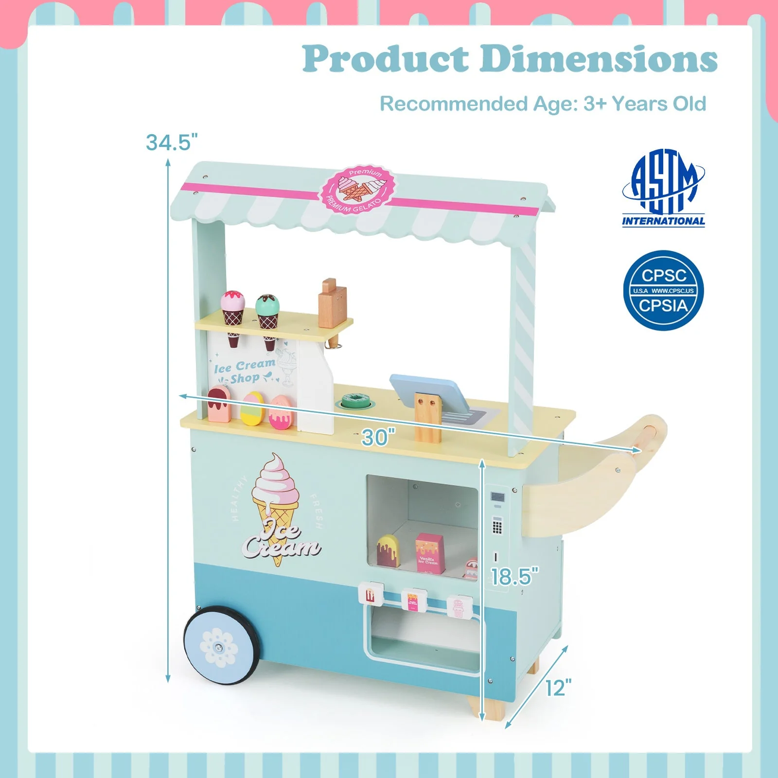 Kids Ice Cream Truck Pretend Play Set for Toddlers with Vending Machine-Green - Image 3