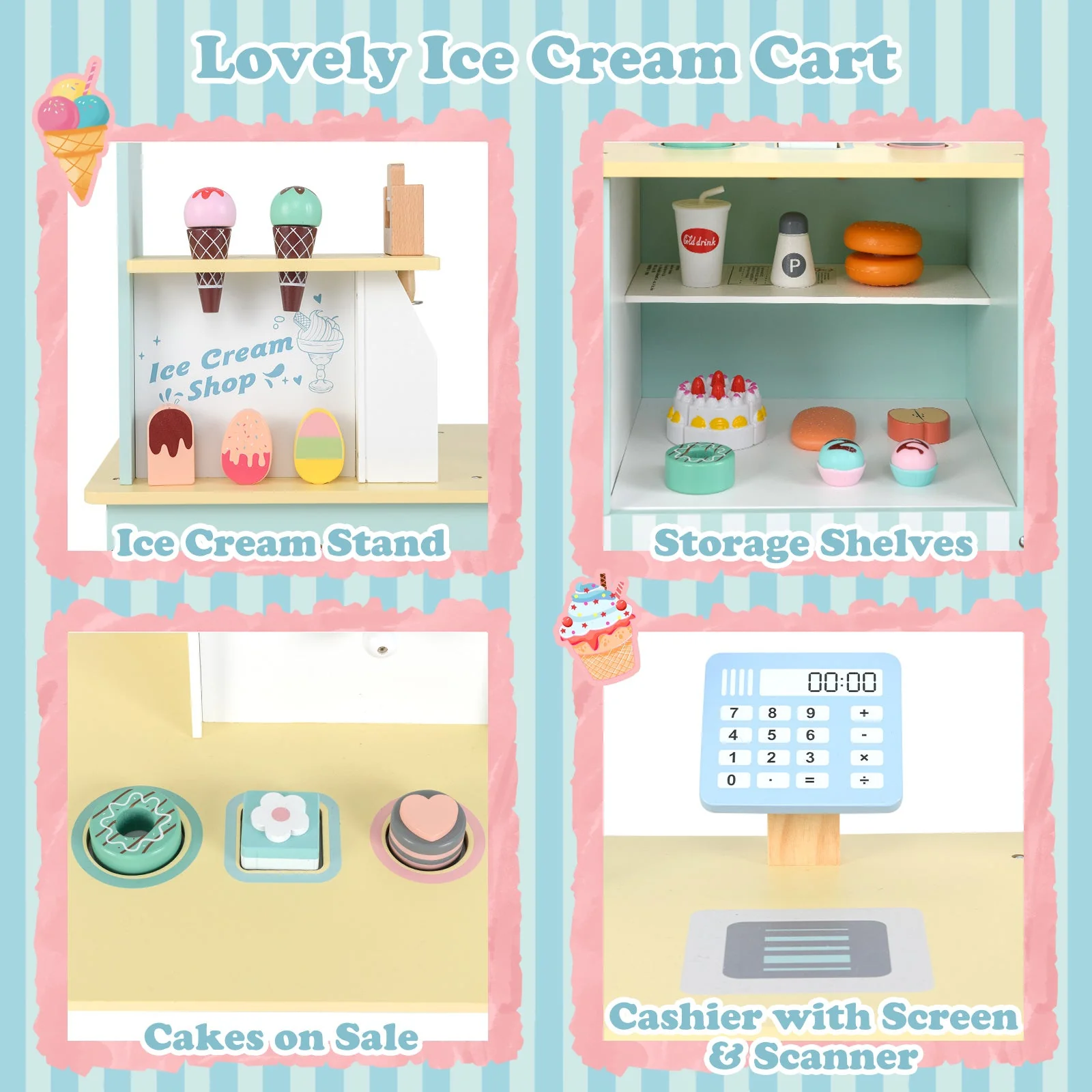 Kids Ice Cream Truck Pretend Play Set for Toddlers with Vending Machine-Green - Image 6