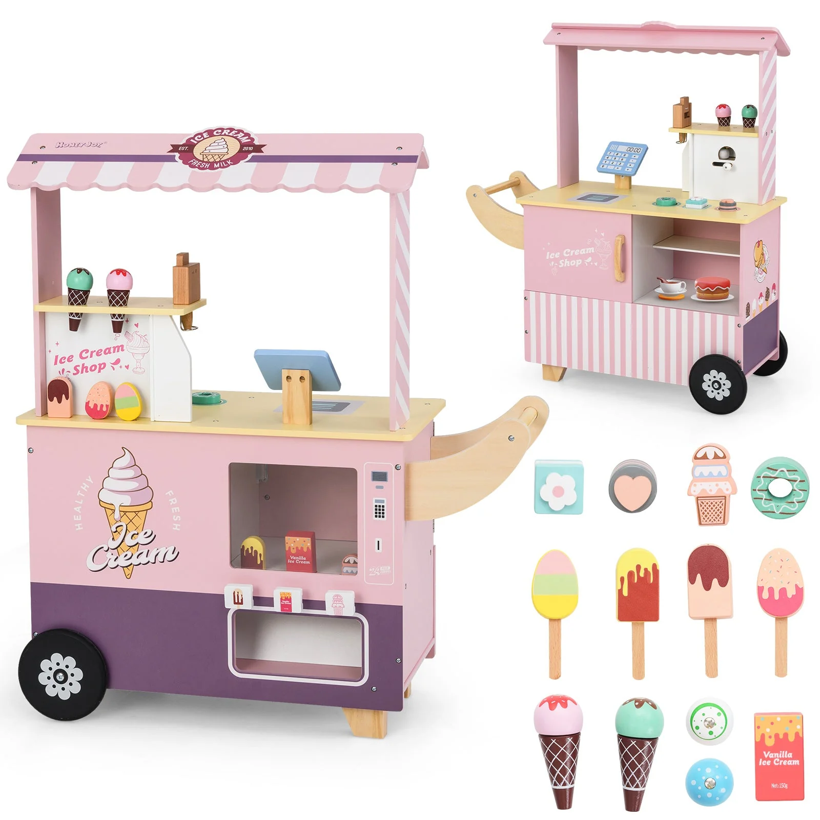 Kids Ice Cream Truck Pretend Play Set for Toddlers with Vending Machine-Pink - Image 2