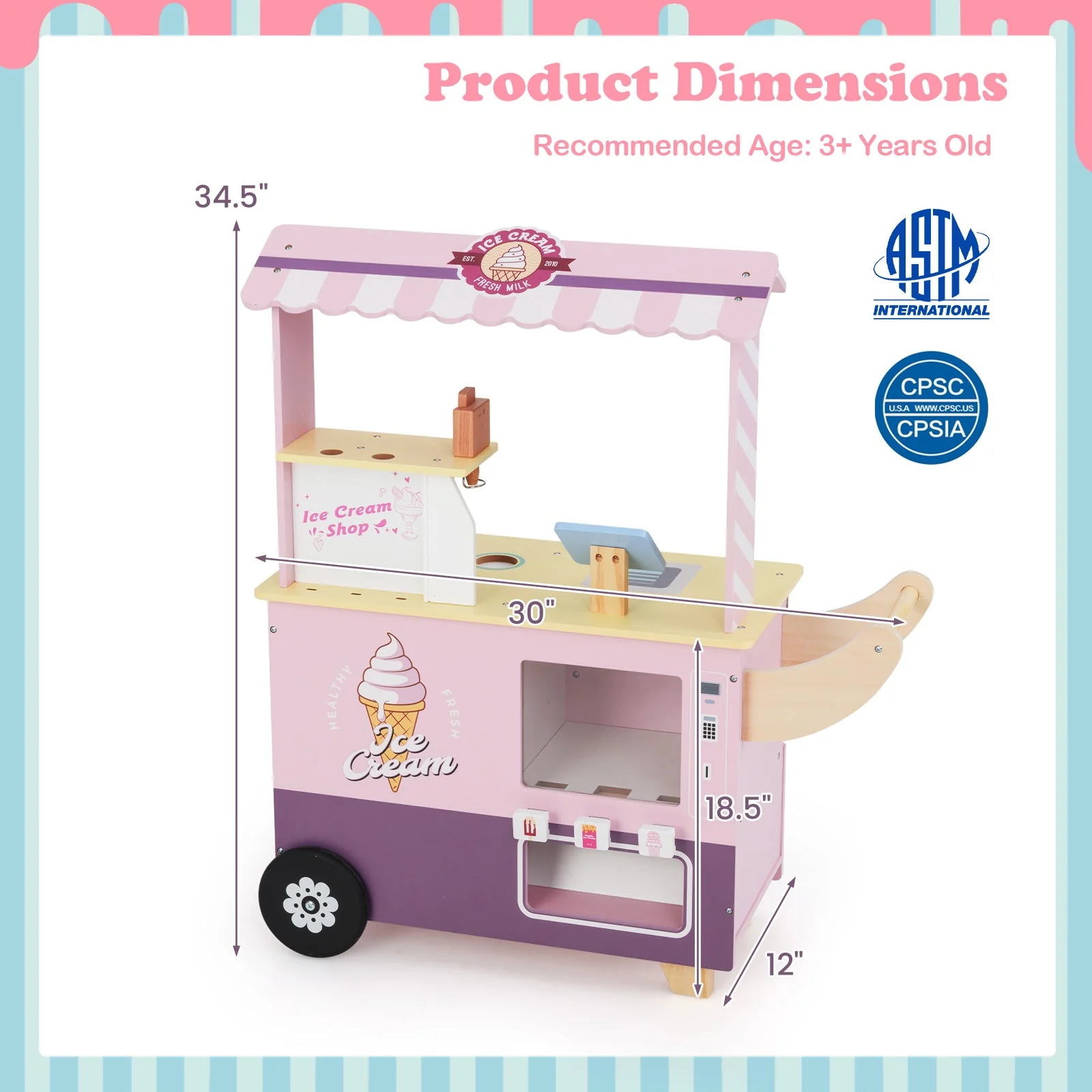 Kids Ice Cream Truck Pretend Play Set for Toddlers with Vending Machine-Pink - Image 3