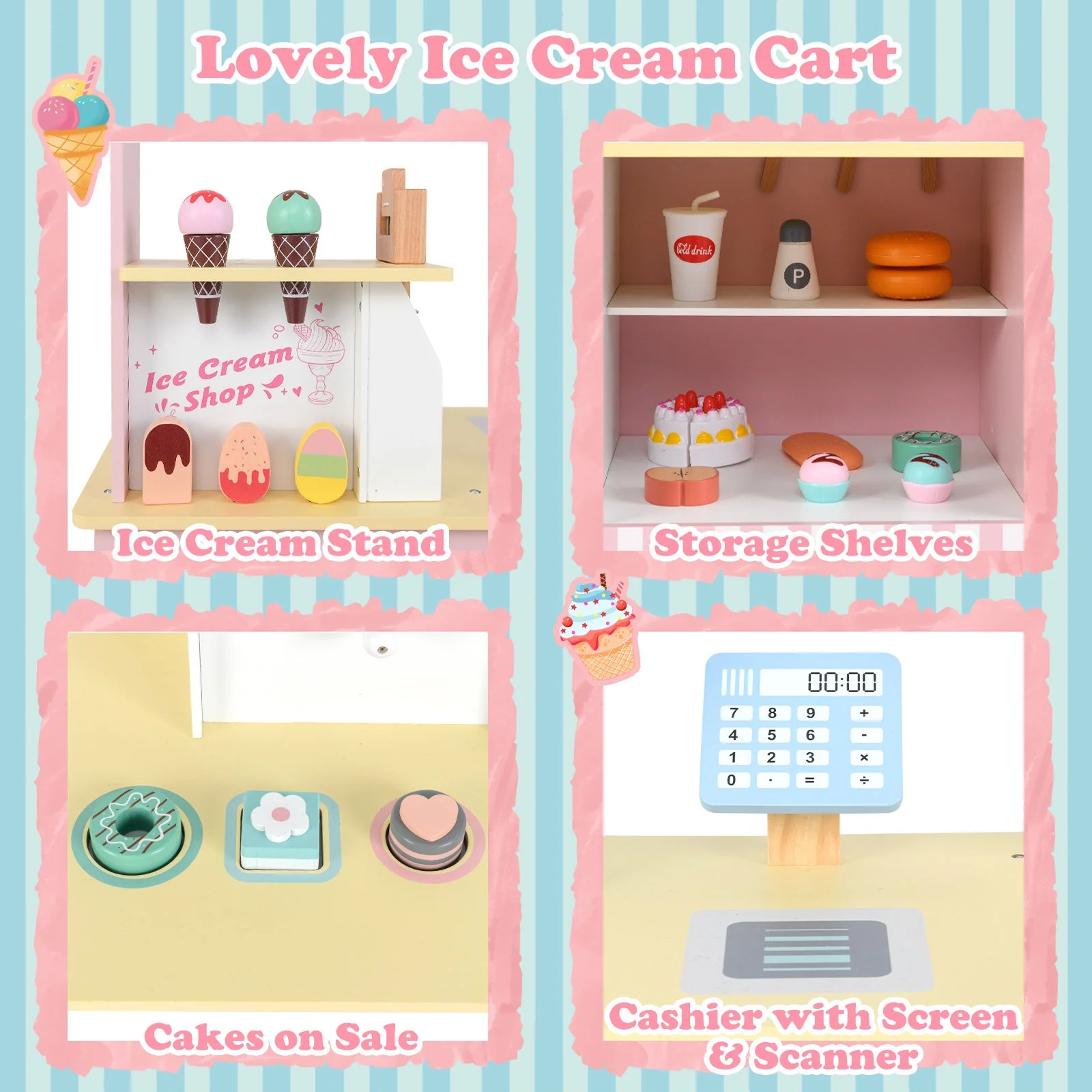 Kids Ice Cream Truck Pretend Play Set for Toddlers with Vending Machine-Pink - Image 6