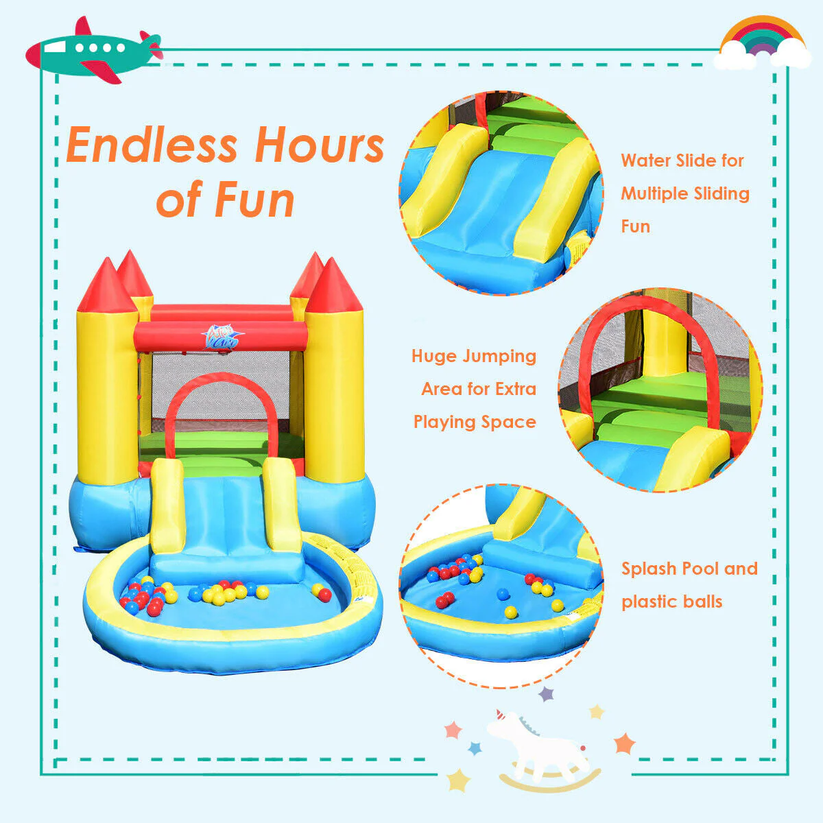 Kids Inflatable Bounce House Castle with Balls Pool and Bag - Image 3