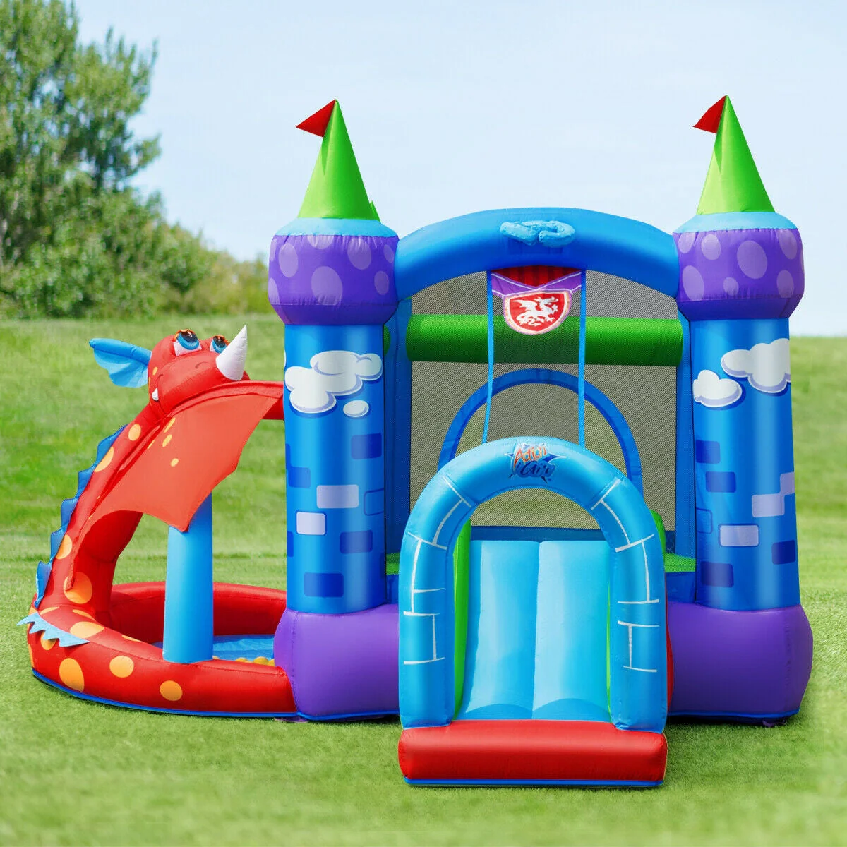 Kids Inflatable Bounce House Dragon Jumping Slide Bouncer Castle with 740W Blower - Image 7