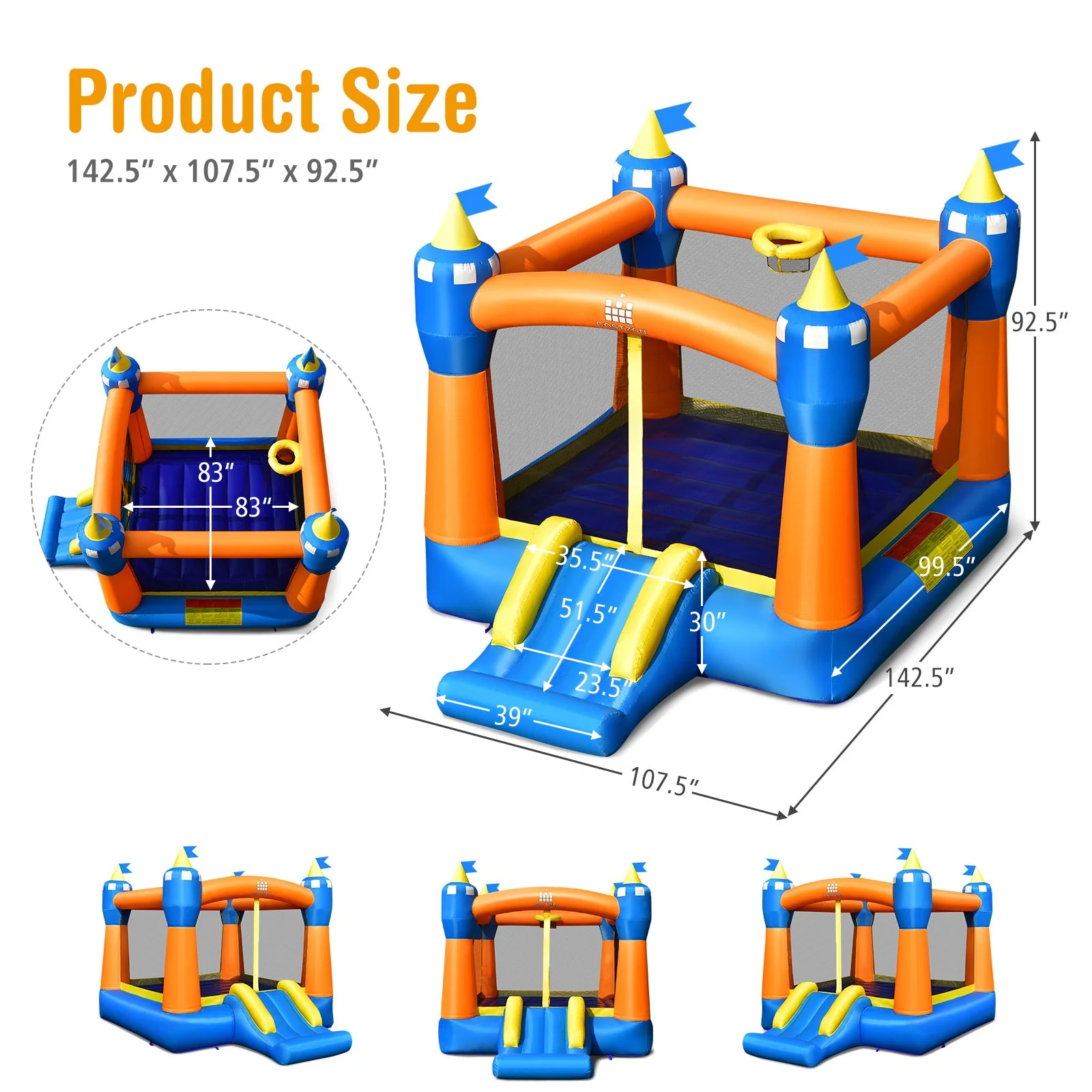 Kids Inflatable Bounce House Magic Castle with Large Jumping Area with 735W Blower - Image 5