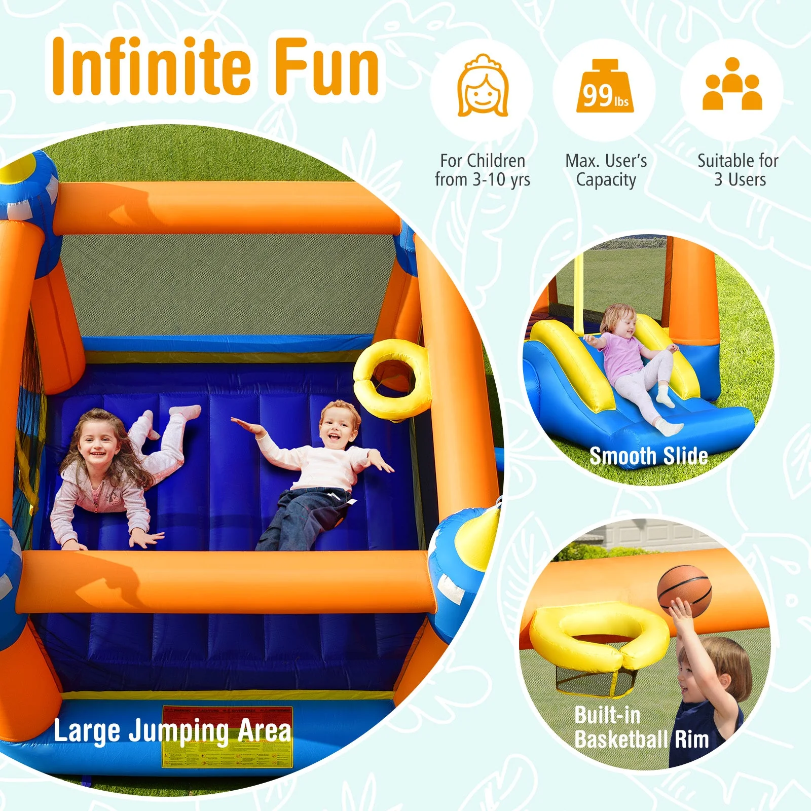 Kids Inflatable Bounce House Magic Castle with Large Jumping Area with 735W Blower - Image 7