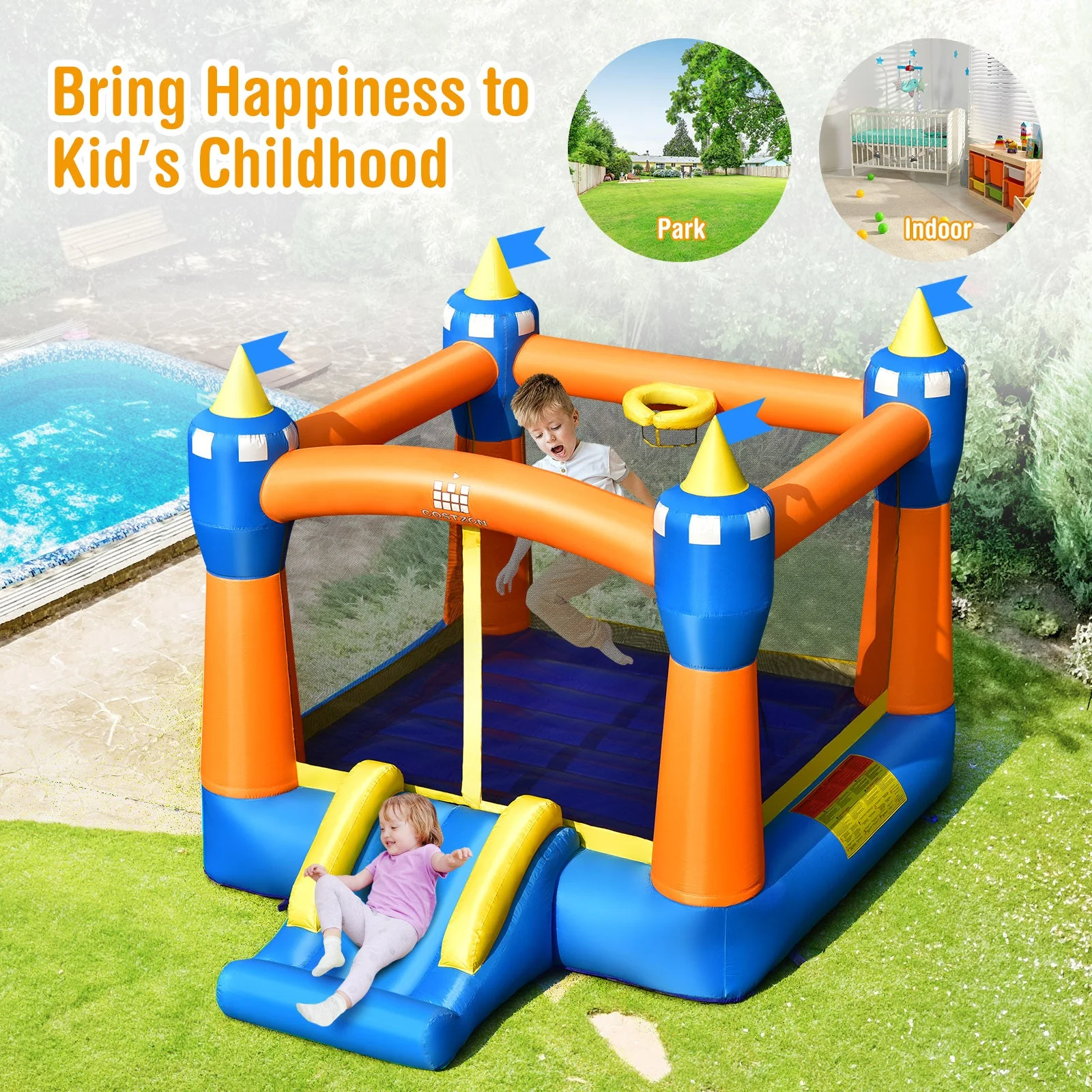 Kids Inflatable Bounce House Magic Castle with Large Jumping Area with 735W Blower - Image 8