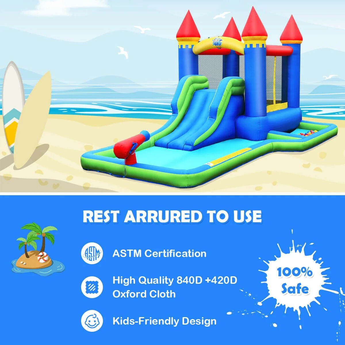 Kids Inflatable Bounce House Water Slide without Blower - Image 7