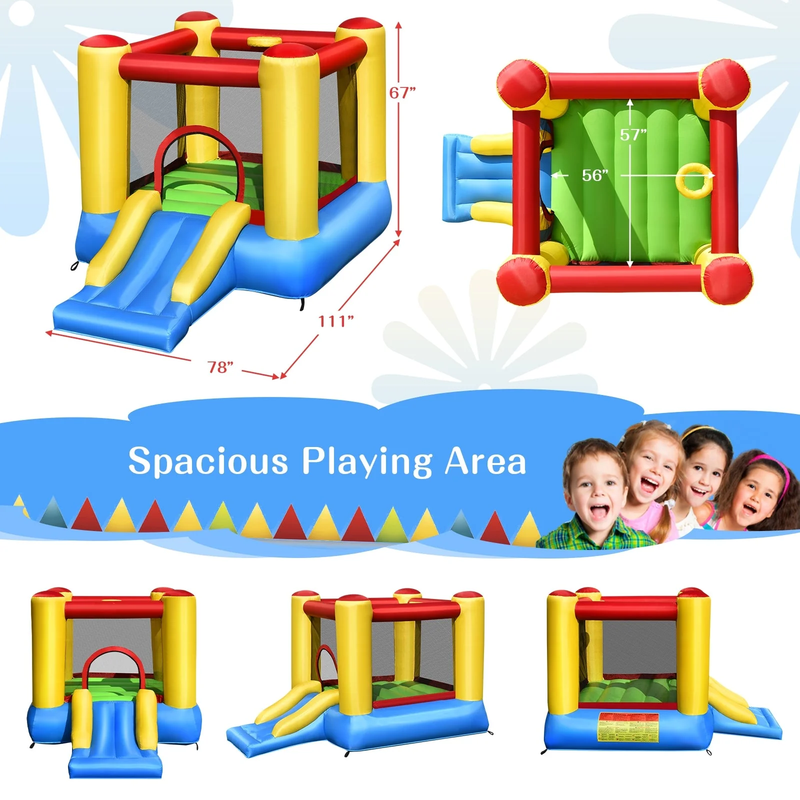Kids Inflatable Bounce House with Slide and 480W blower - Image 5