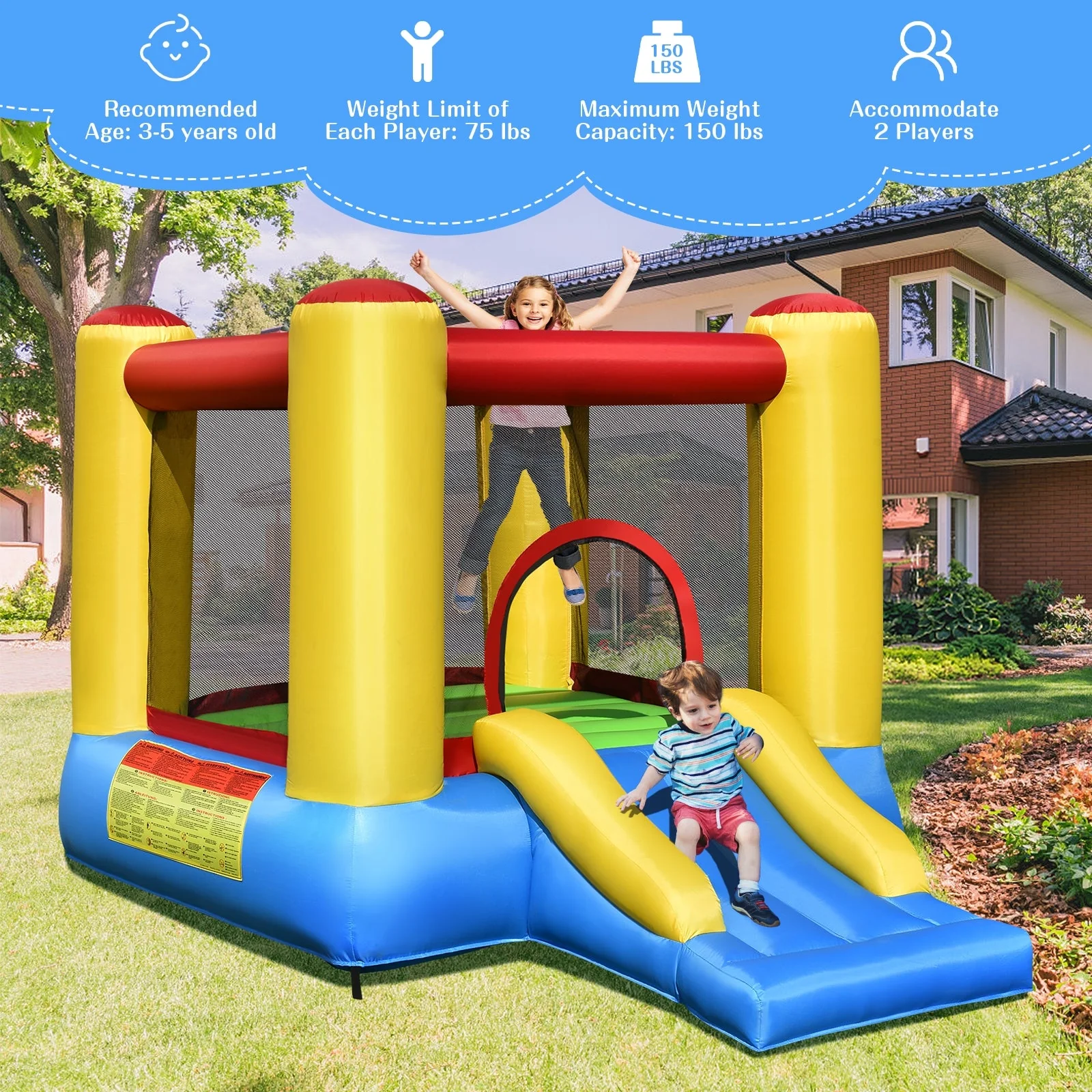 Kids Inflatable Bounce House with Slide and 480W blower - Image 6