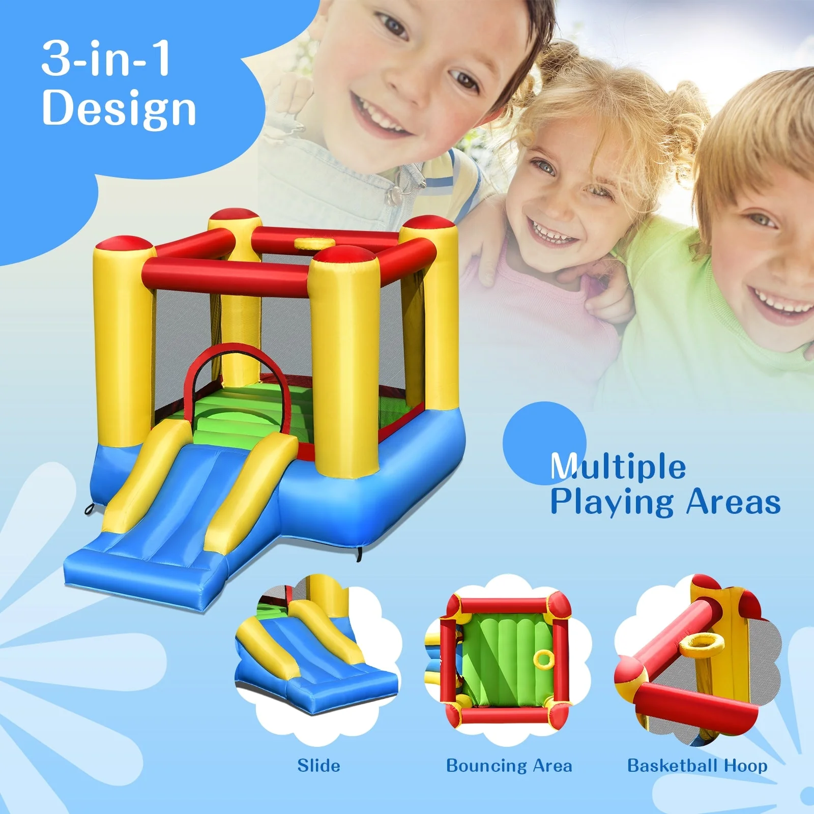 Kids Inflatable Bounce House with Slide and 480W blower - Image 7