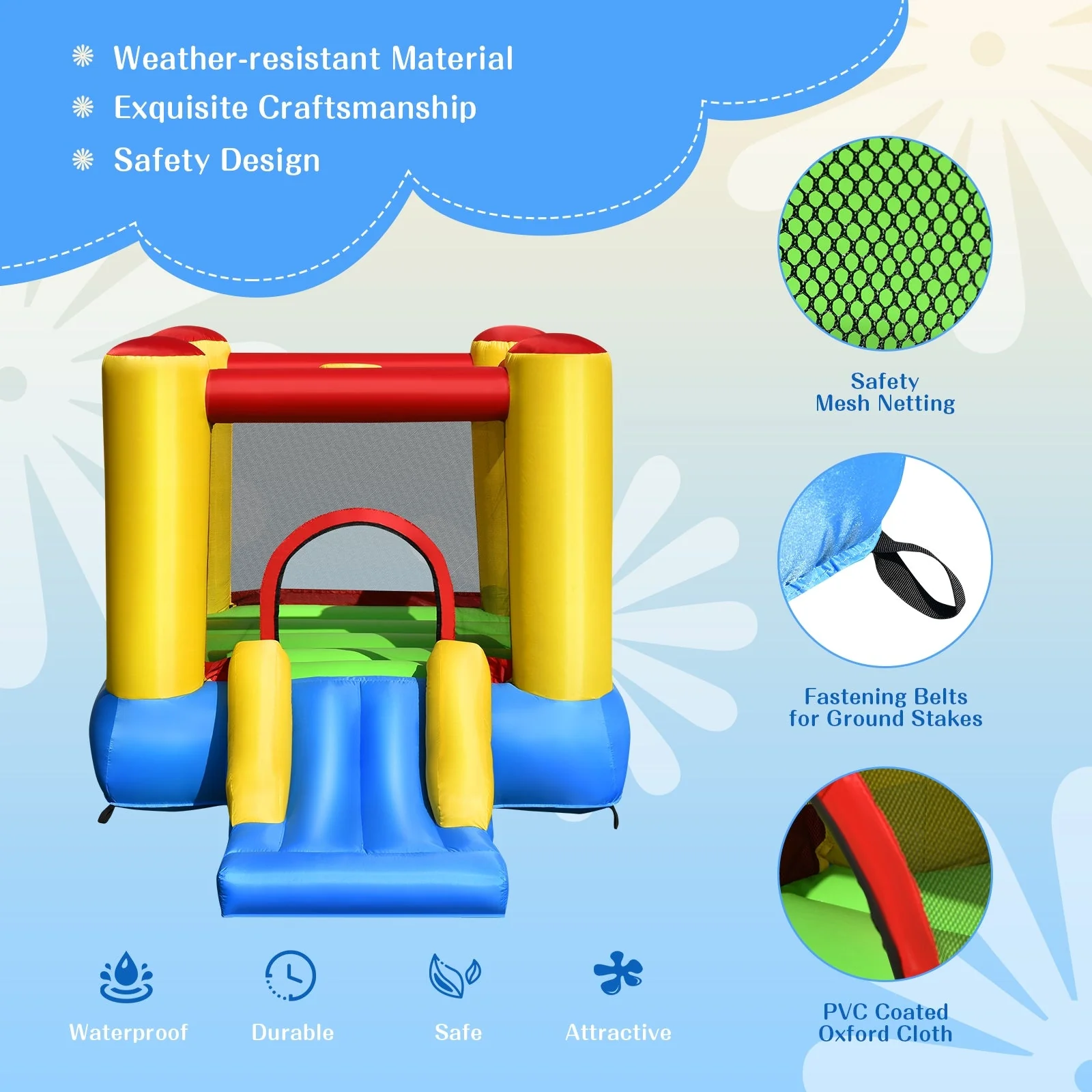 Kids Inflatable Bounce House with Slide and 480W blower - Image 8