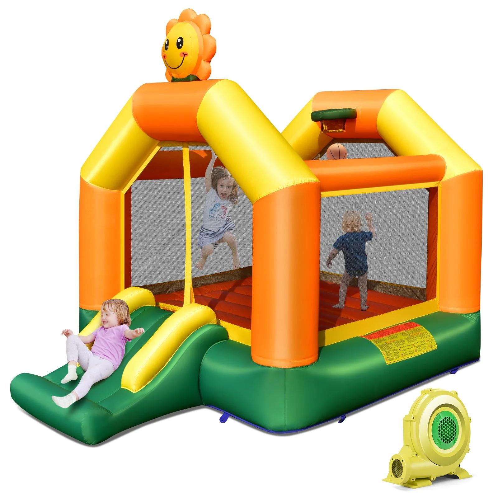 Kids Inflatable Bounce House with Slide and Basketball Rim with 735W Blower - Image 3