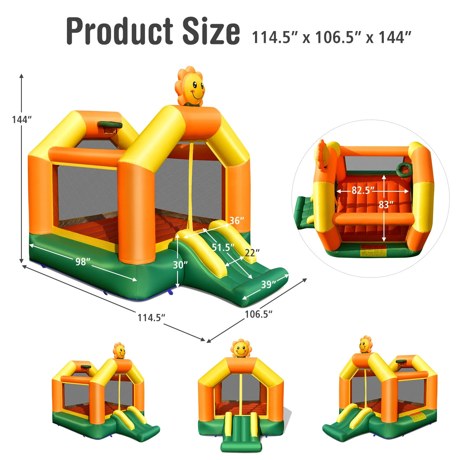Kids Inflatable Bounce House with Slide and Basketball Rim with 735W Blower - Image 5