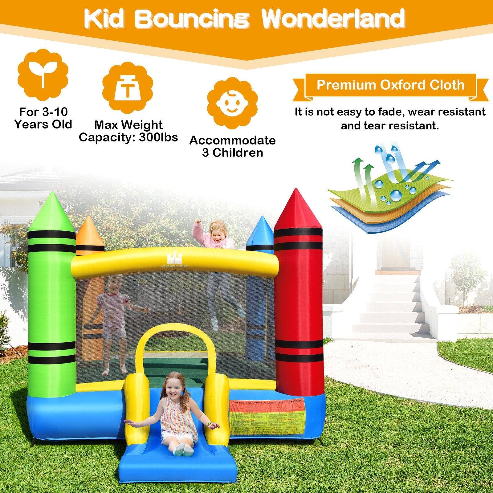 Kids Inflatable Bounce House with Slide and Ocean Balls Not Included Blower - Image 2