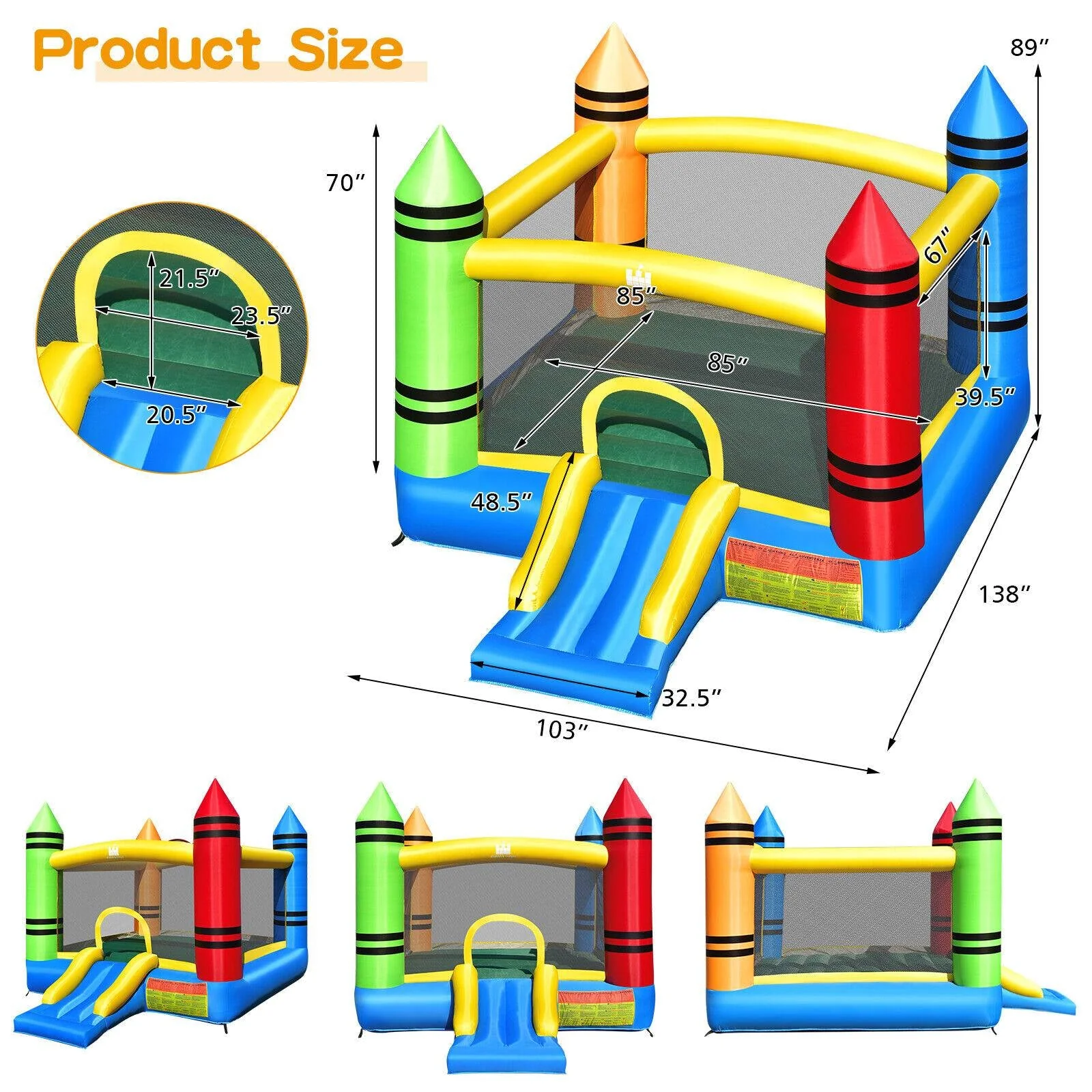 Kids Inflatable Bounce House with Slide and Ocean Balls Not Included Blower - Image 5