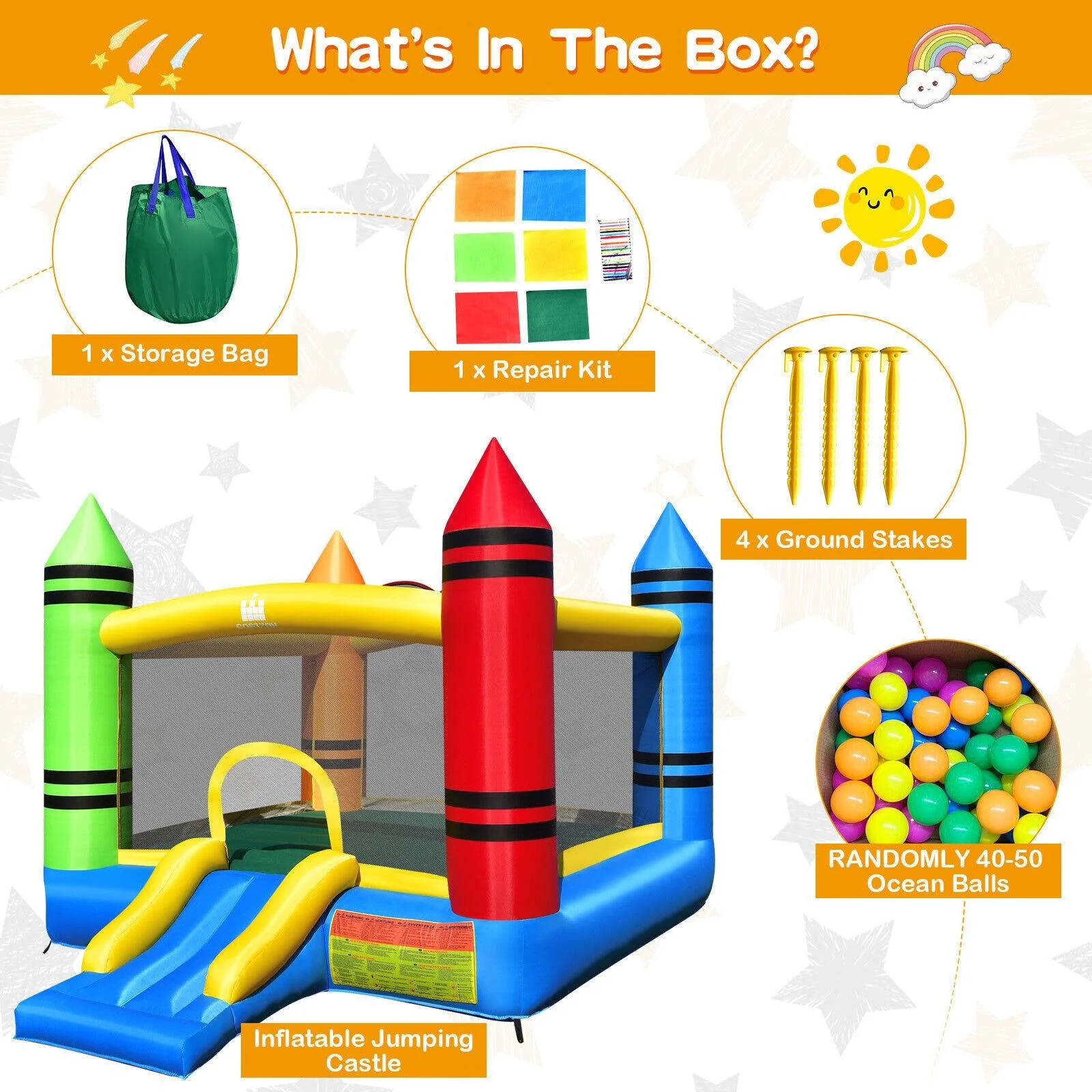 Kids Inflatable Bounce House with Slide and Ocean Balls Not Included Blower - Image 6