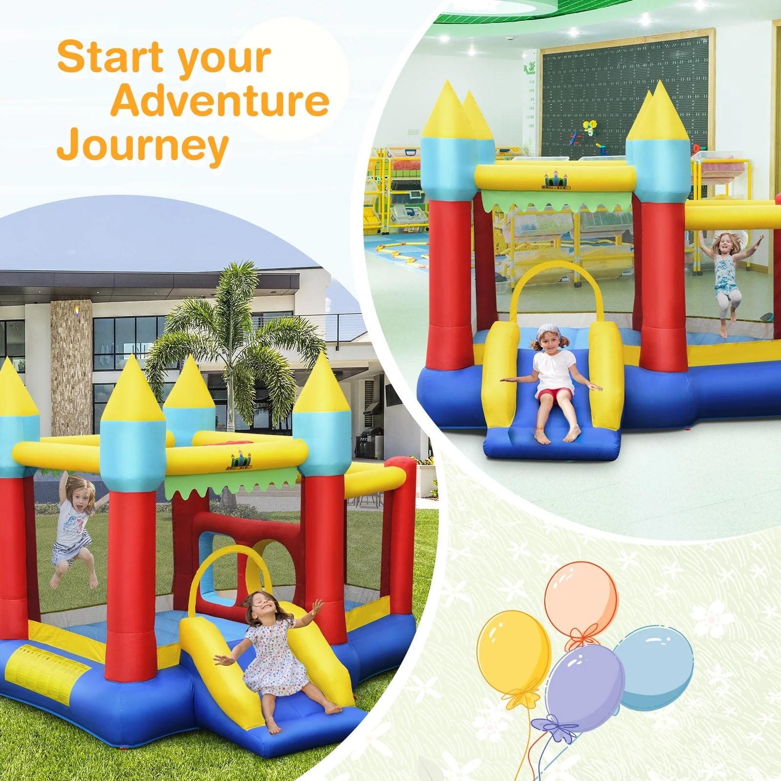 Kid's Inflatable Bouncer with Jumping Area and 480W Blower - Image 7