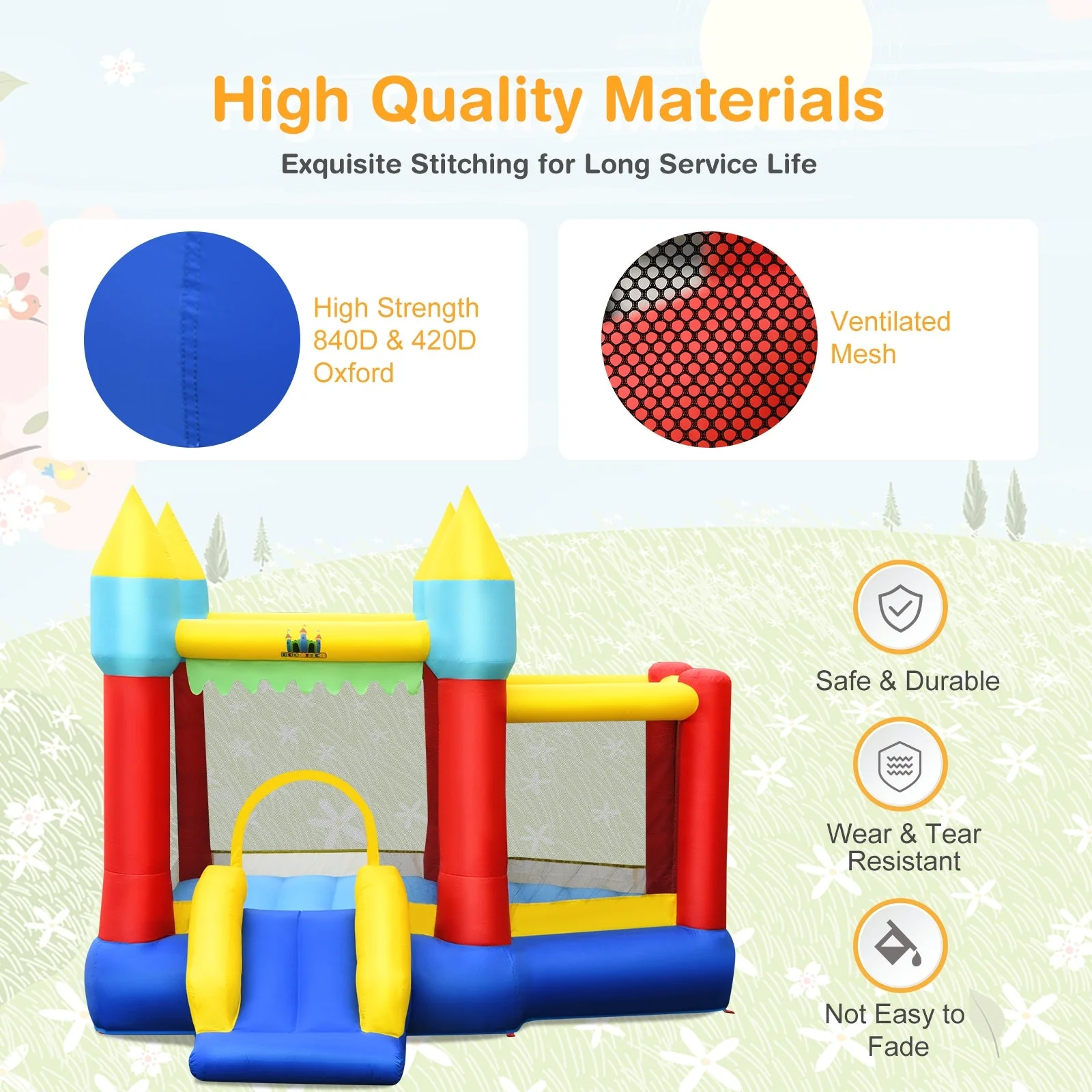 Kid's Inflatable Bouncer with Jumping Area and 480W Blower - Image 8