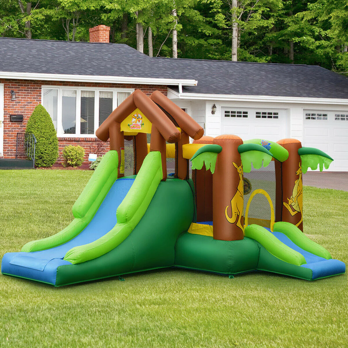 Kids Inflatable Jungle Bounce House Castle with 735W Blower - Image 2