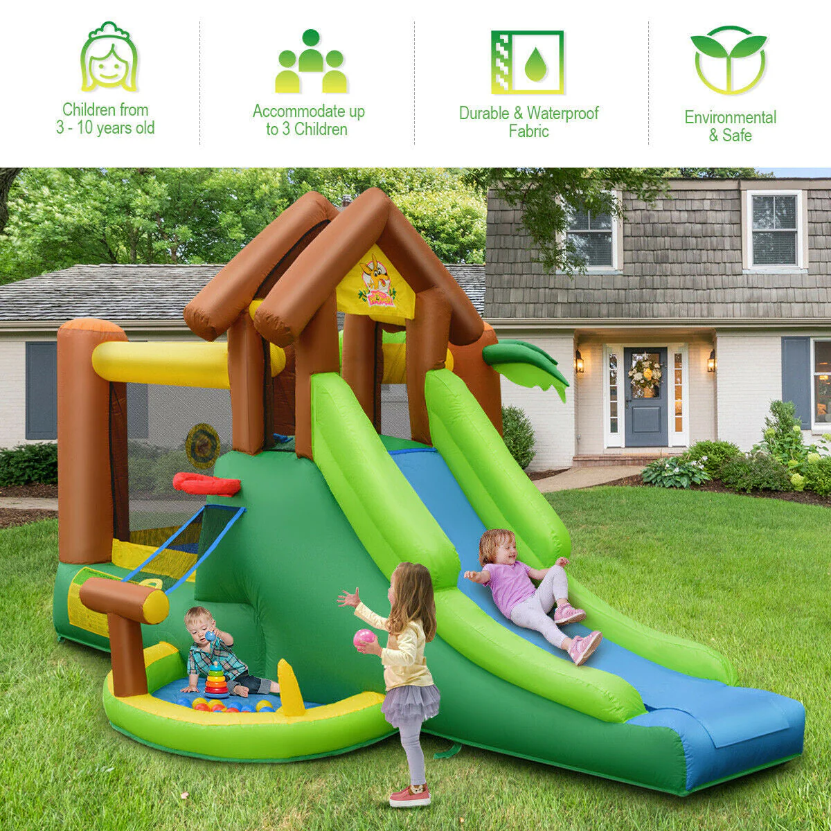 Kids Inflatable Jungle Bounce House Castle with 735W Blower - Image 7