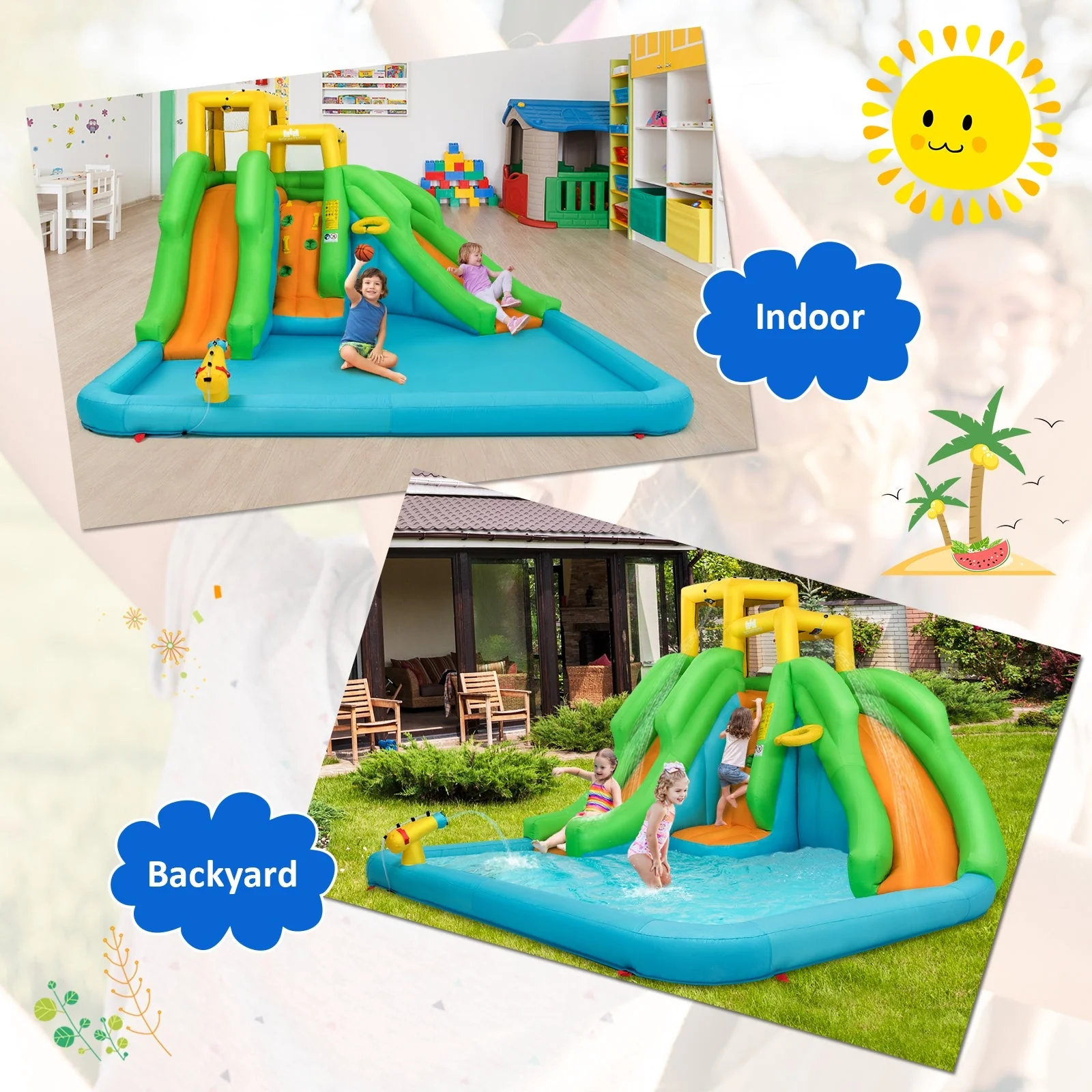 Kids Inflatable Water Park Bounce House with 480W Blower - Image 2