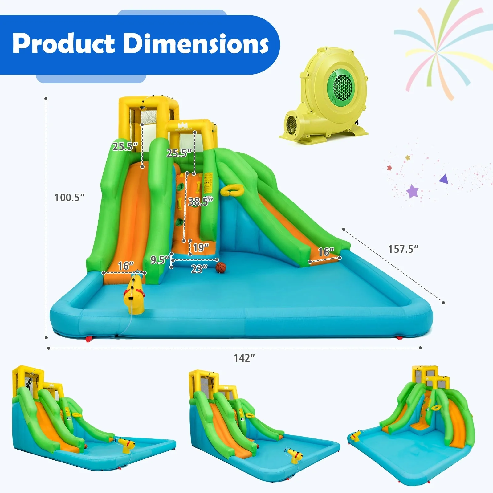 Kids Inflatable Water Park Bounce House with 480W Blower - Image 5