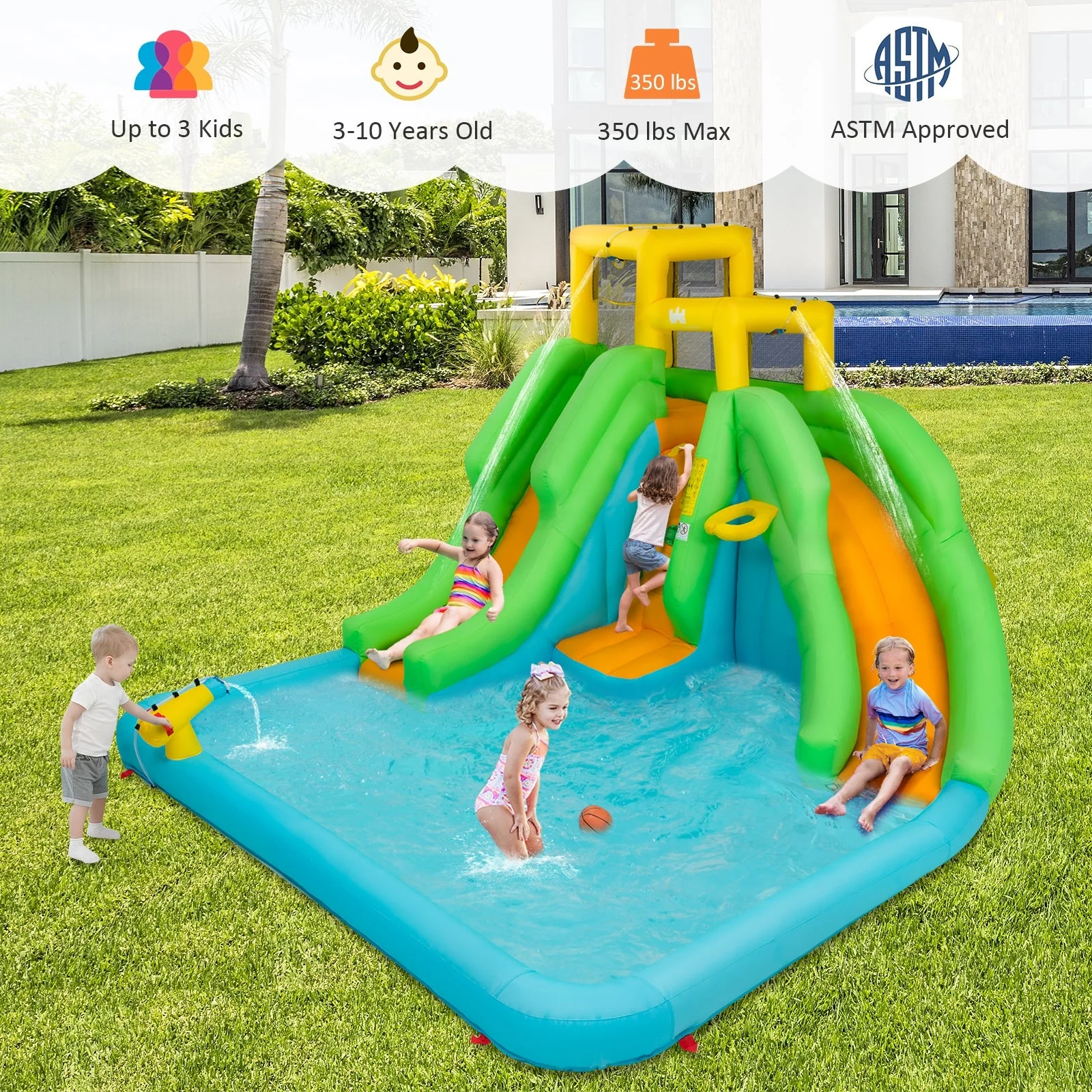 Kids Inflatable Water Park Bounce House with 480W Blower - Image 7