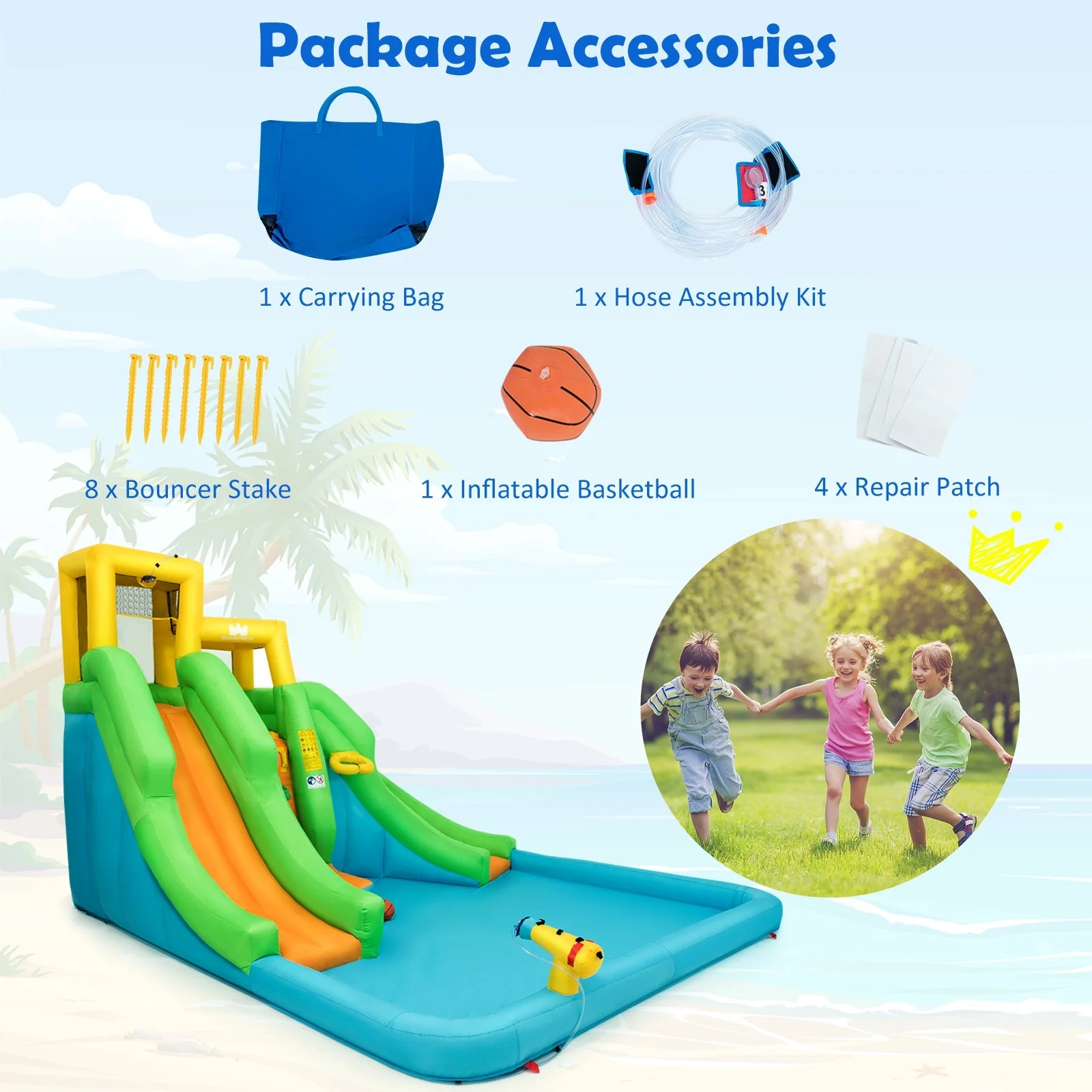 Kids Inflatable Water Park Bounce House with 480W Blower - Image 8
