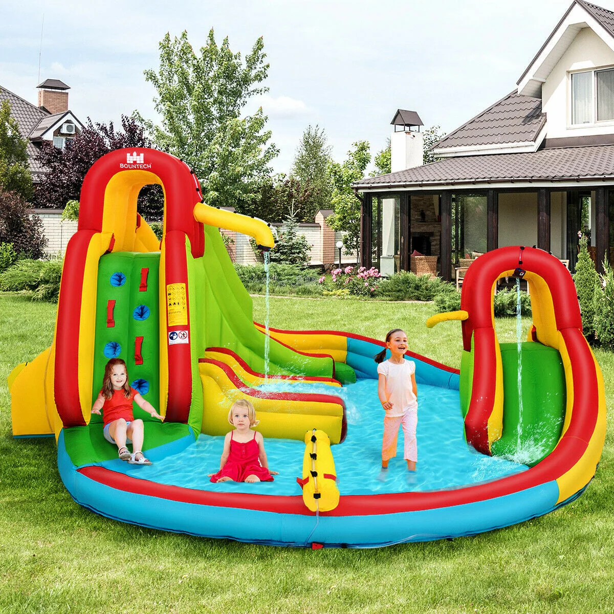 Kid's Inflatable Water Slide Bounce House with Climbing Wall and Pool Without Blower - Image 2