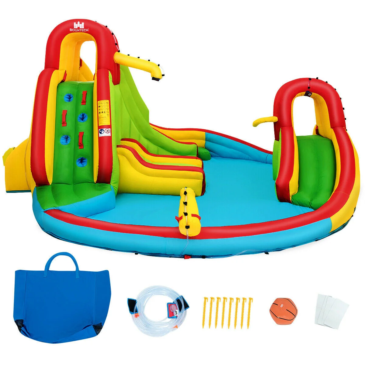 Kid's Inflatable Water Slide Bounce House with Climbing Wall and Pool Without Blower - Image 7