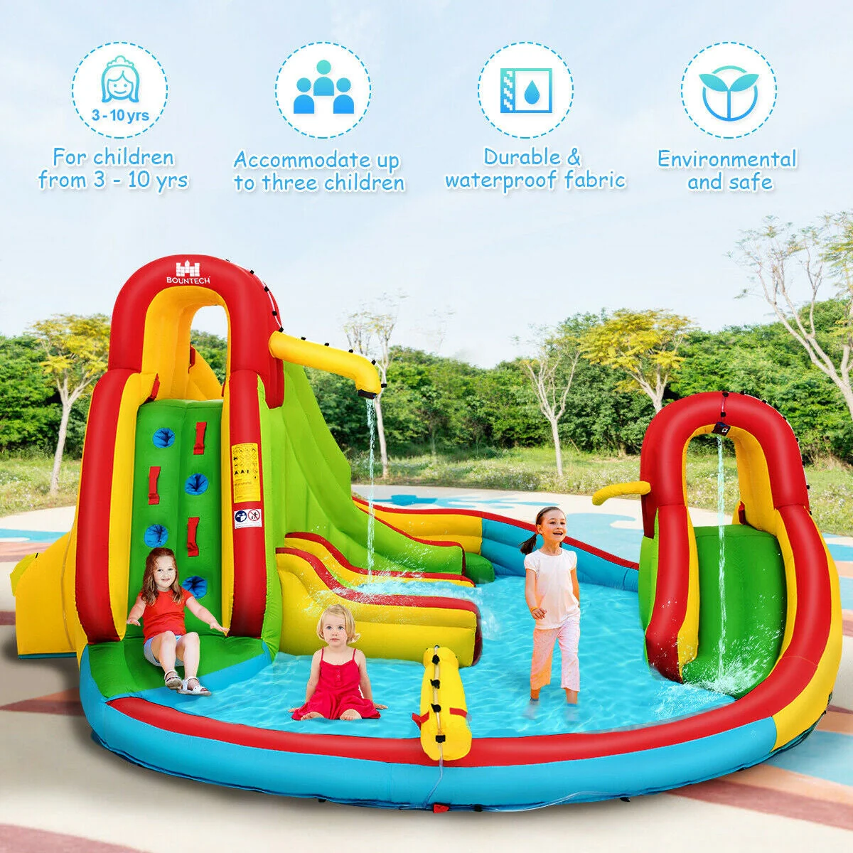 Kid's Inflatable Water Slide Bounce House with Climbing Wall and Pool Without Blower - Image 8