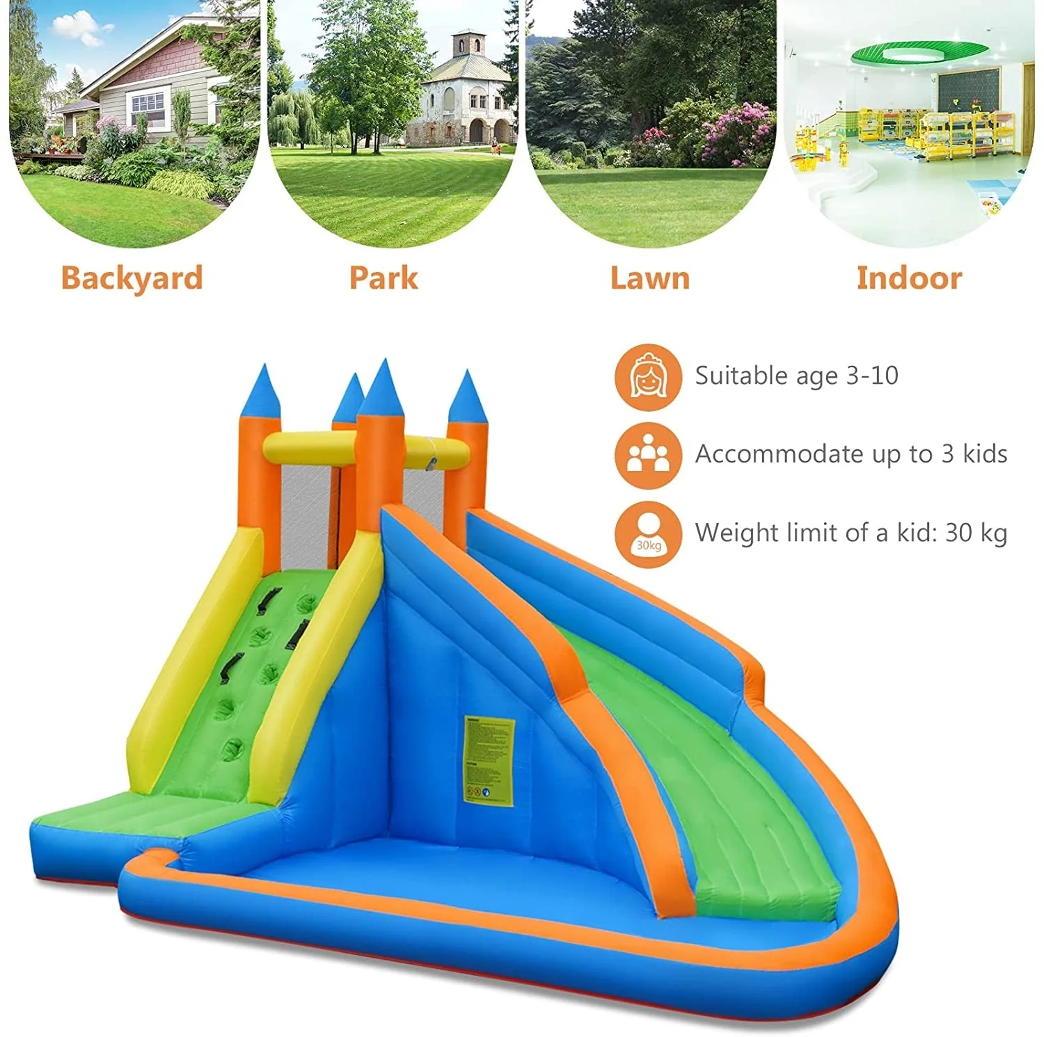 Kids Inflatable Water Slide Bouncing House with Carrying Bag and 480W Blower - Image 2
