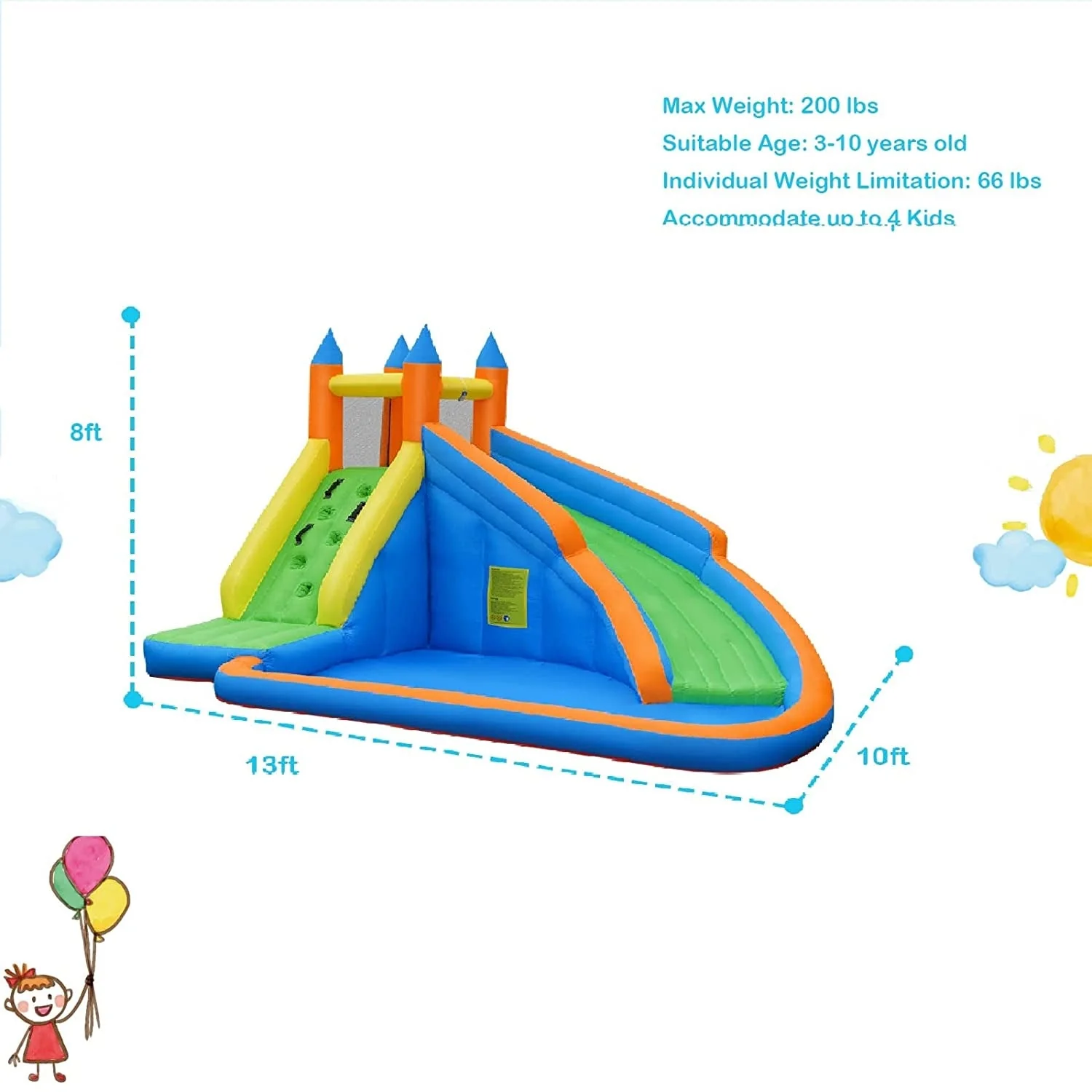 Kids Inflatable Water Slide Bouncing House with Carrying Bag and 480W Blower - Image 4