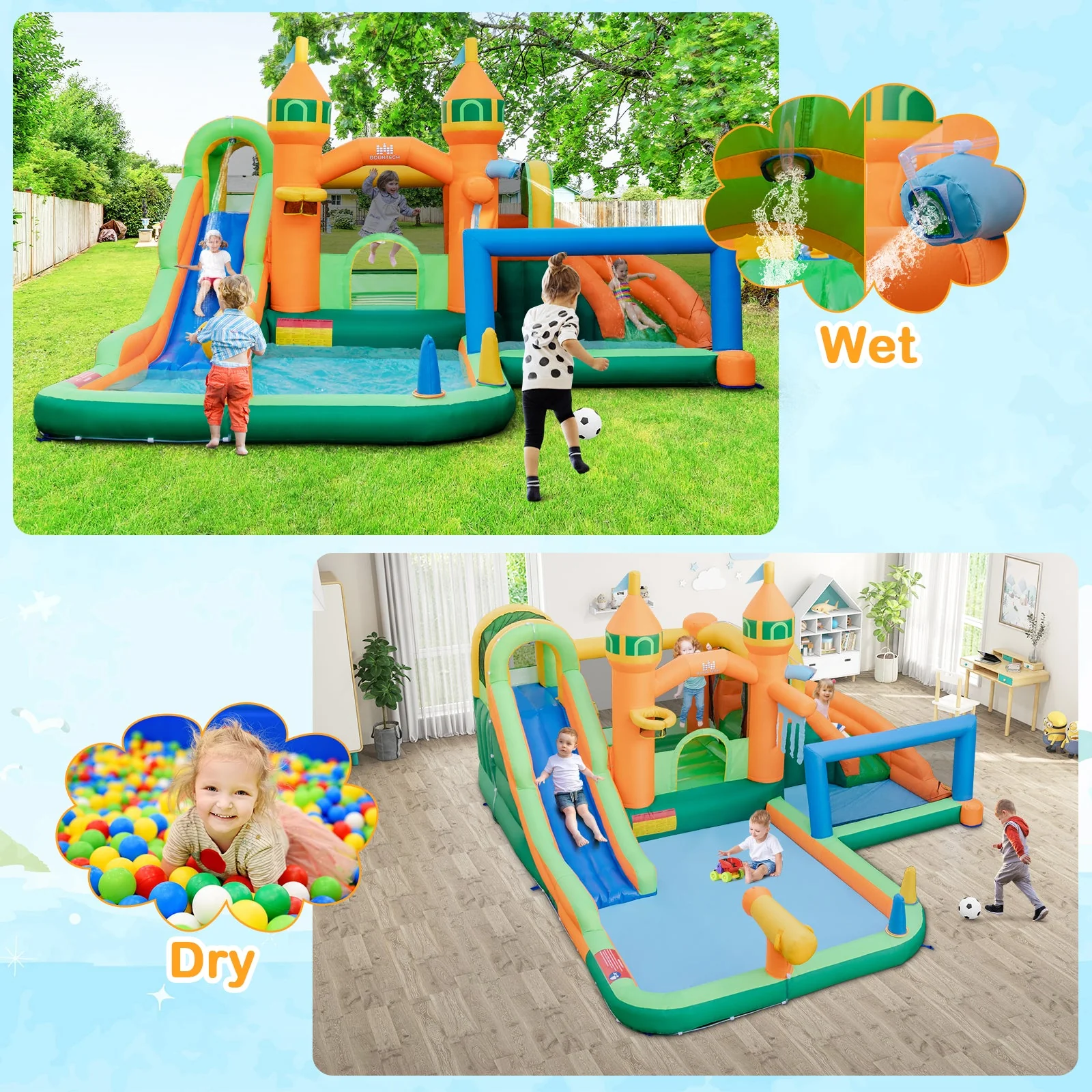 Kids Inflatable Water Slide for Yard Lawn with 735W Blower - Image 2