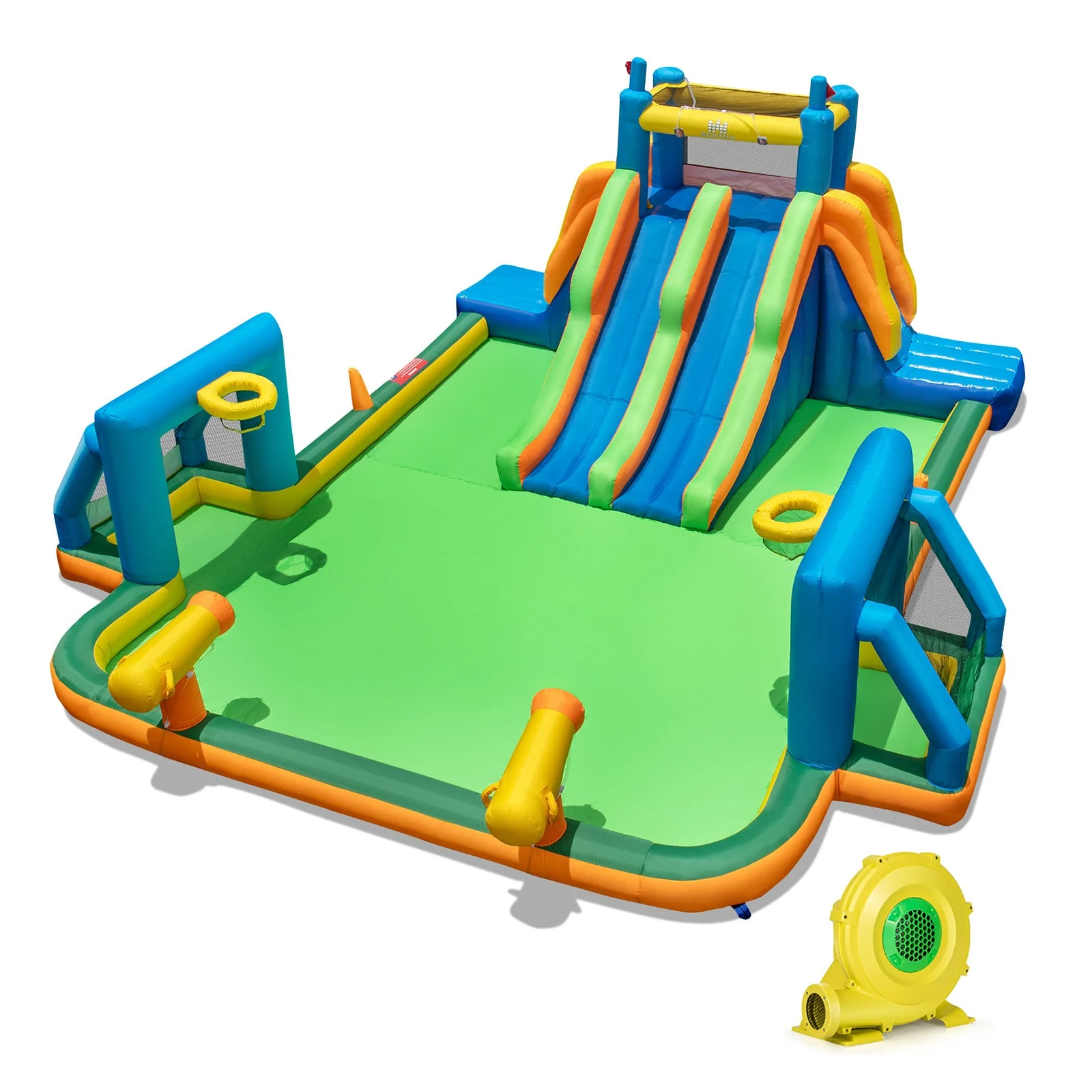 Kids Inflatable Water Slide with 2 Long Slides and 2 Soccer Gates with 1100W Blower - Image 2