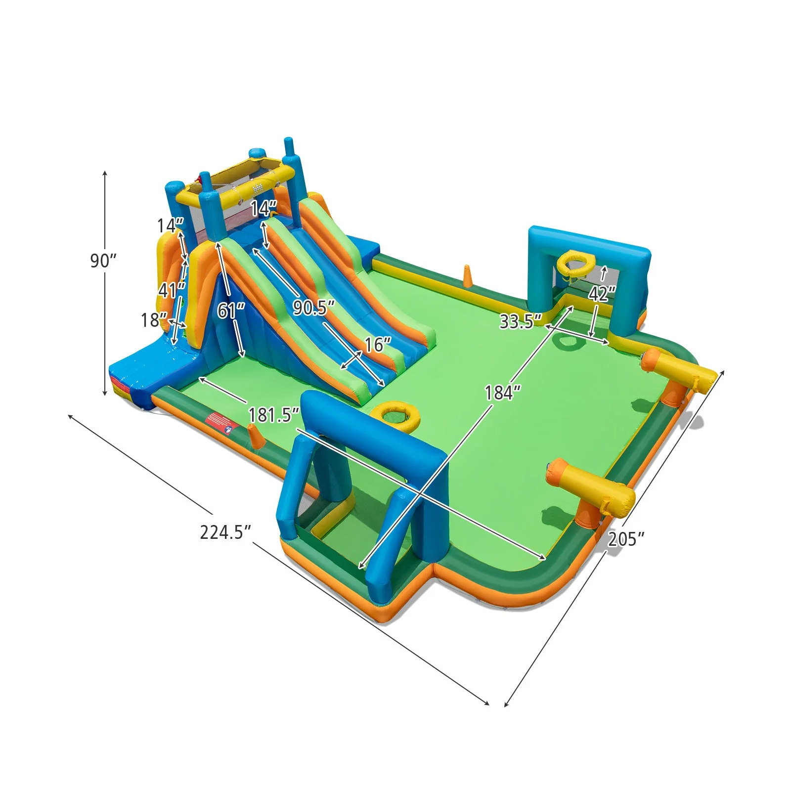 Kids Inflatable Water Slide with 2 Long Slides and 2 Soccer Gates with 1100W Blower - Image 4