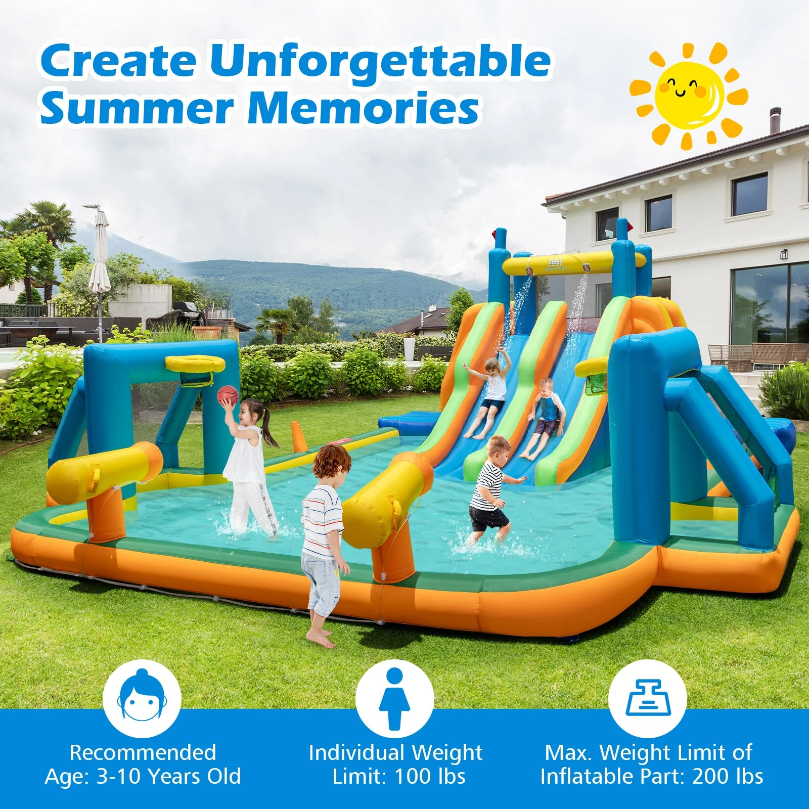 Kids Inflatable Water Slide with 2 Long Slides and 2 Soccer Gates with 1100W Blower - Image 7