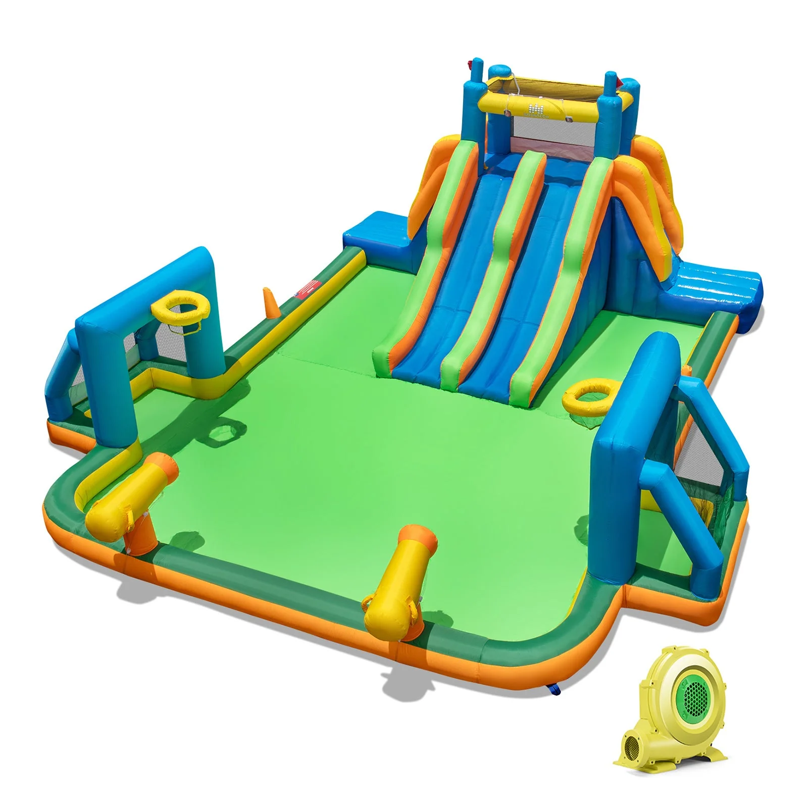 Kids Inflatable Water Slide with 2 Long Slides and 2 Soccer Gates with 950W Blower - Image 2